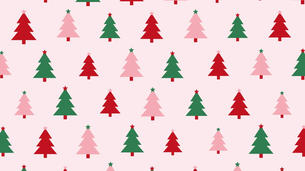 Cherry Red Christmas Tree Pattern desktop wallpaper in 4K