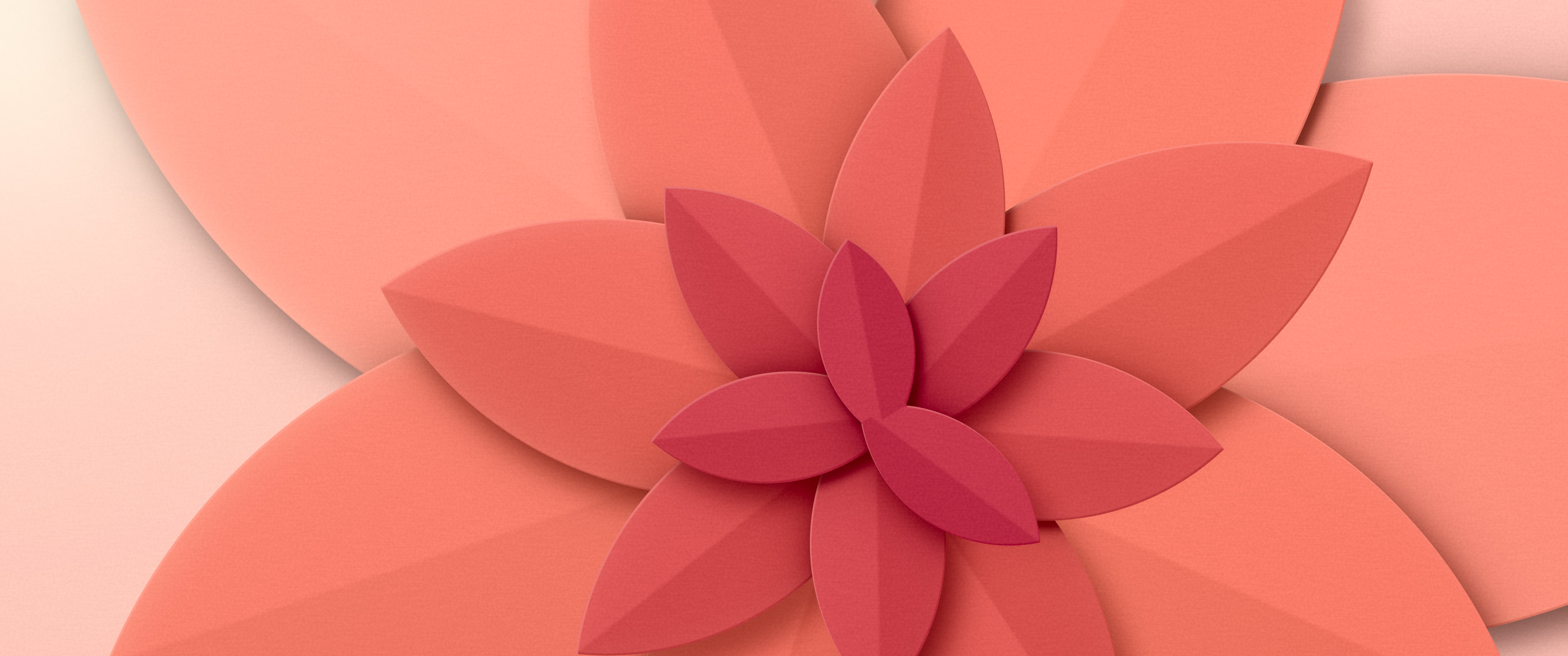 Coral 3D Paper Cut Abstract Petals ultrawide wallpaper, 3440 × 1440