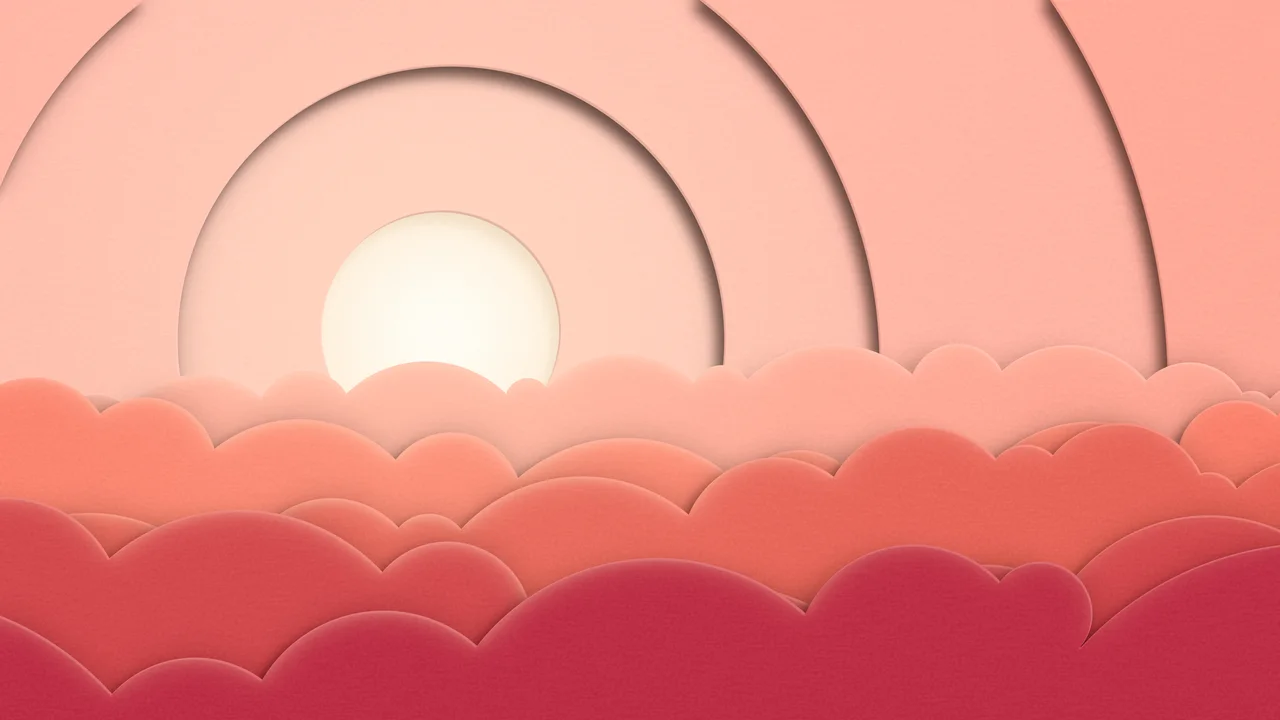 Coral 3D Paper Cut Clouds desktop wallpaper in 4K