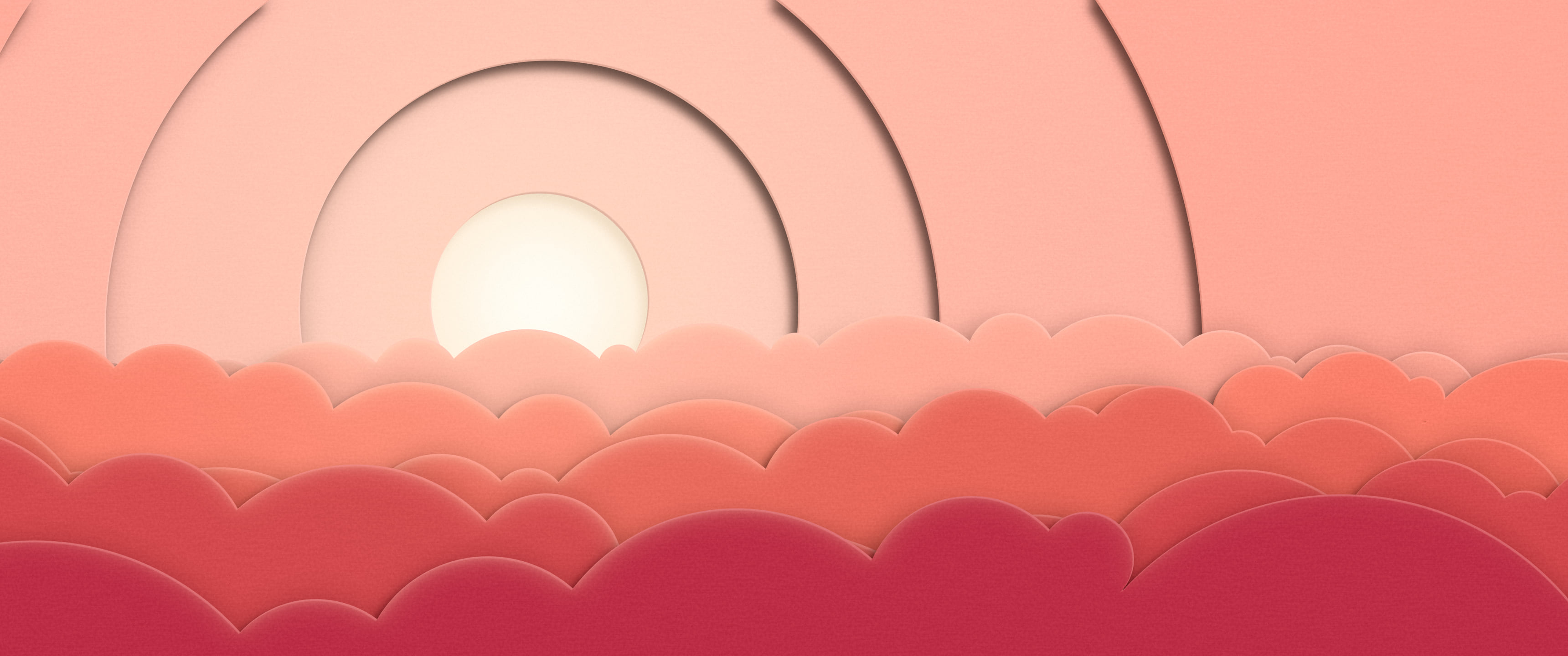 Coral 3D Paper Cut Clouds ultrawide wallpaper, 3440 × 1440