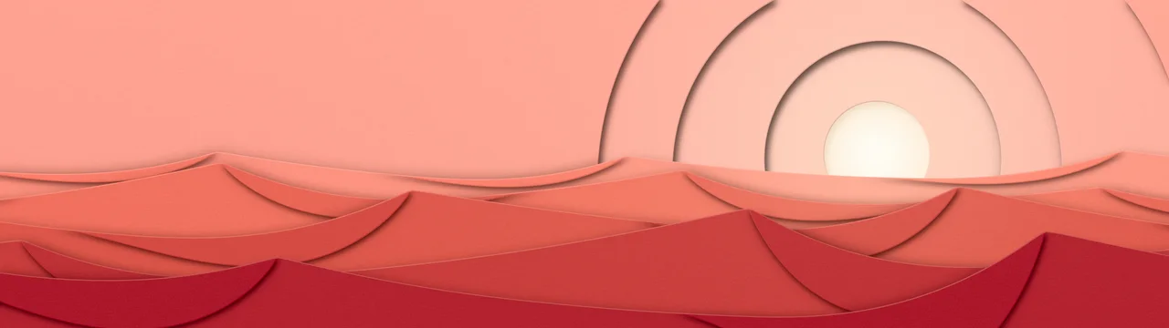 Coral 3D Paper Cut Desert Dunes at Sunset dual monitor wallpaper, 7680 × 2160