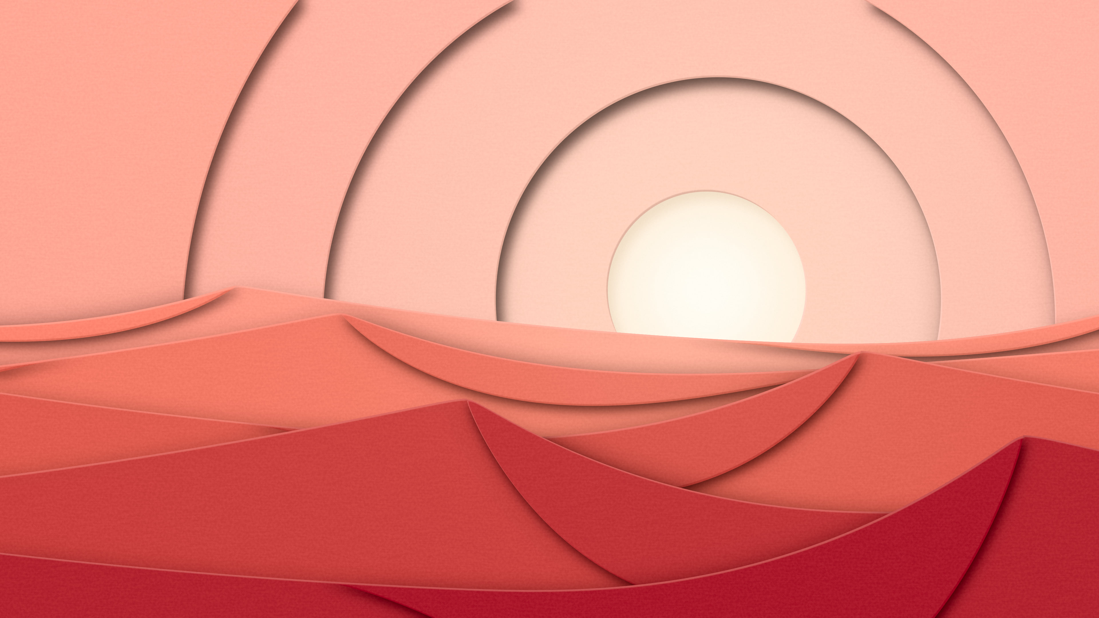 Coral 3D Paper Cut Desert Dunes at Sunset desktop wallpaper in 4K