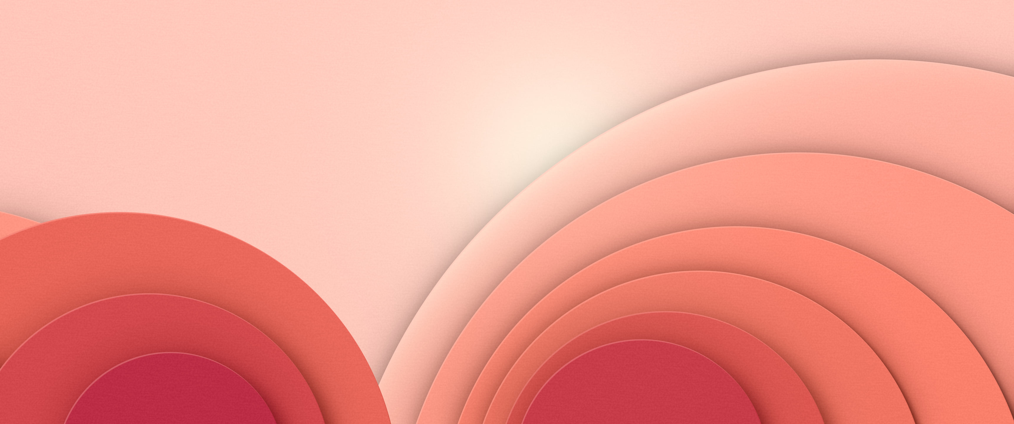 Coral 3D Paper Cut Geometric Circles ultrawide wallpaper, 3440 × 1440