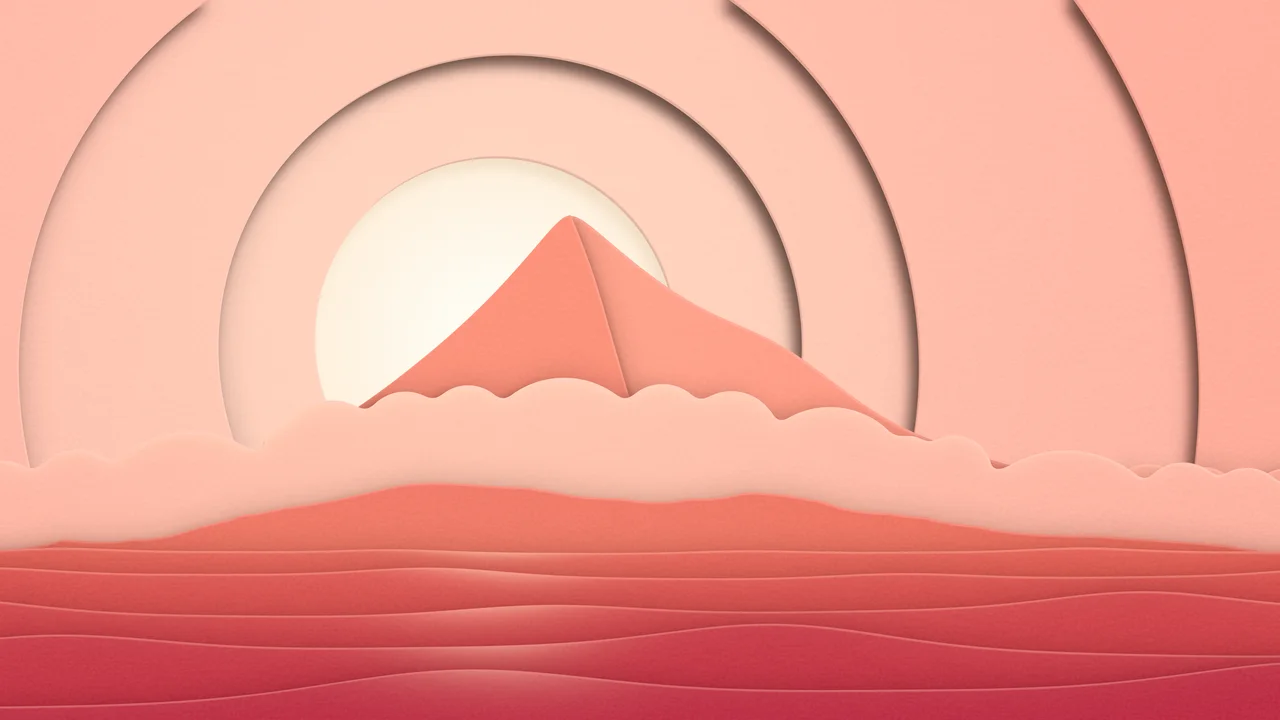 Coral 3D Paper Cut Island desktop wallpaper in 4K