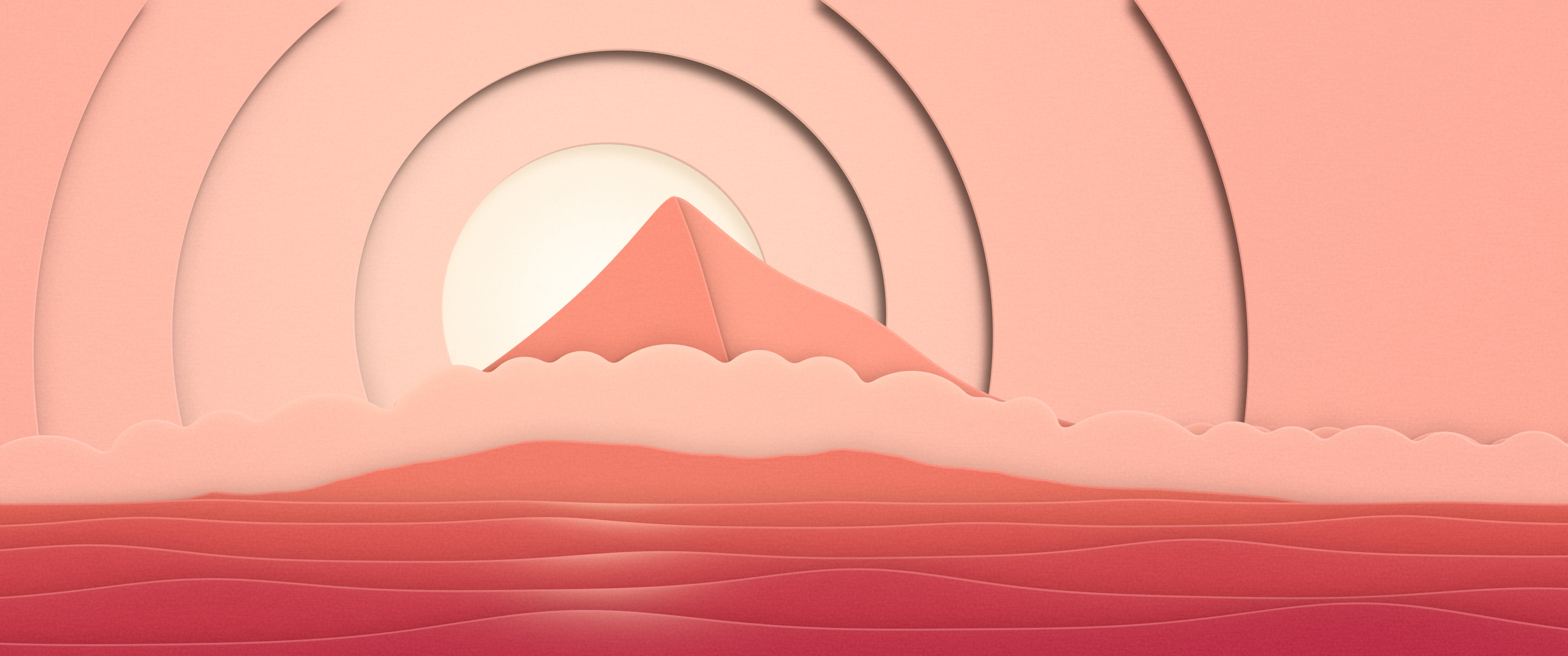 Coral 3D Paper Cut Island ultrawide wallpaper, 3440 × 1440