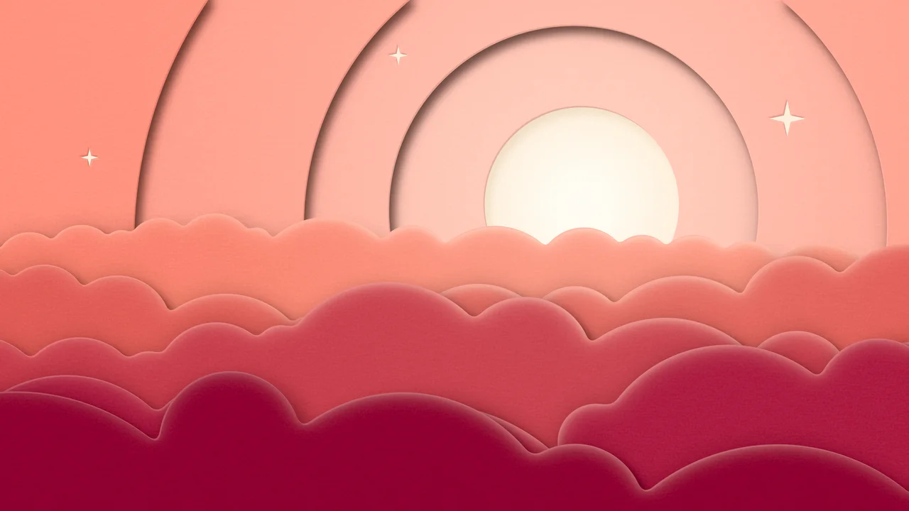 Coral 3D Paper Cut Moon and Clouds desktop wallpaper in 4K