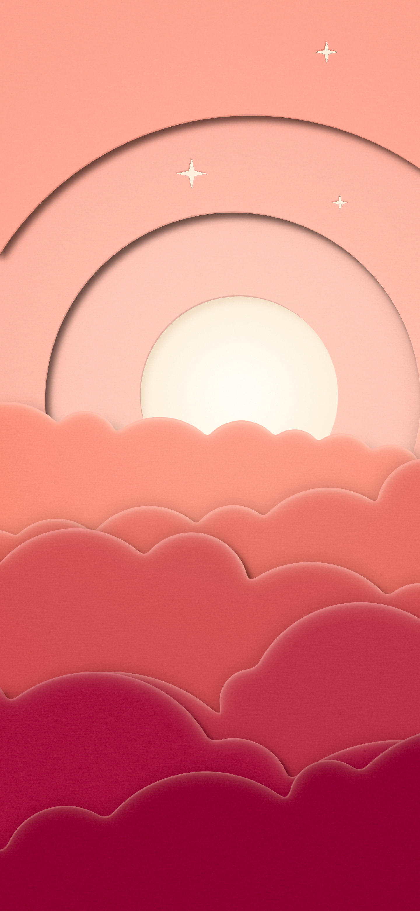 Coral 3D Paper Cut Moon and Clouds wallpaper for iPhone and Android