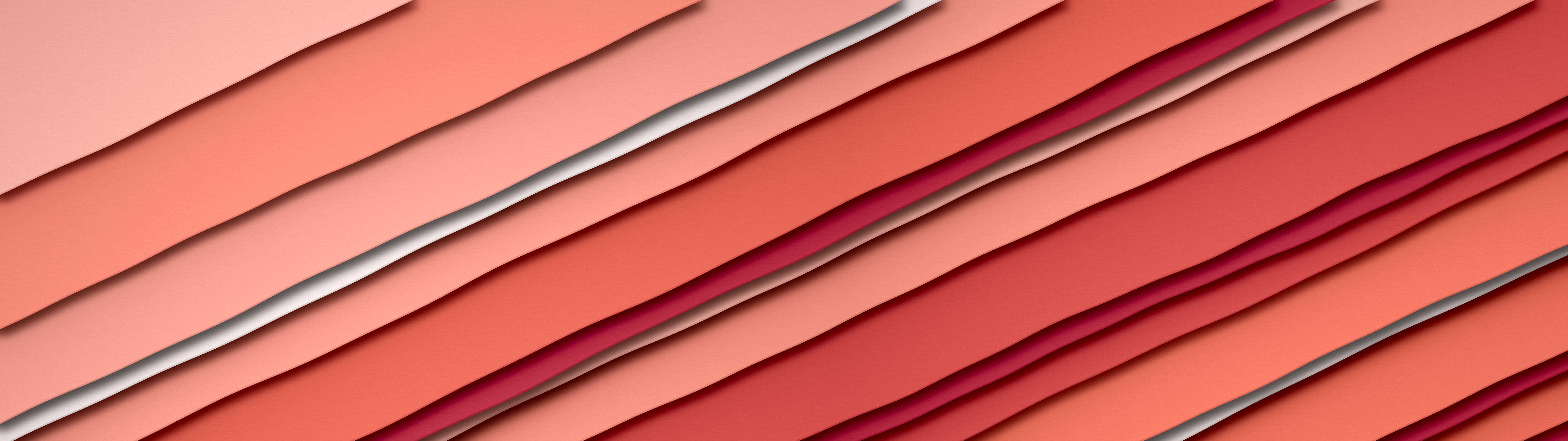 Coral 3D Paper Cut Stripes dual monitor wallpaper, 7680 × 2160