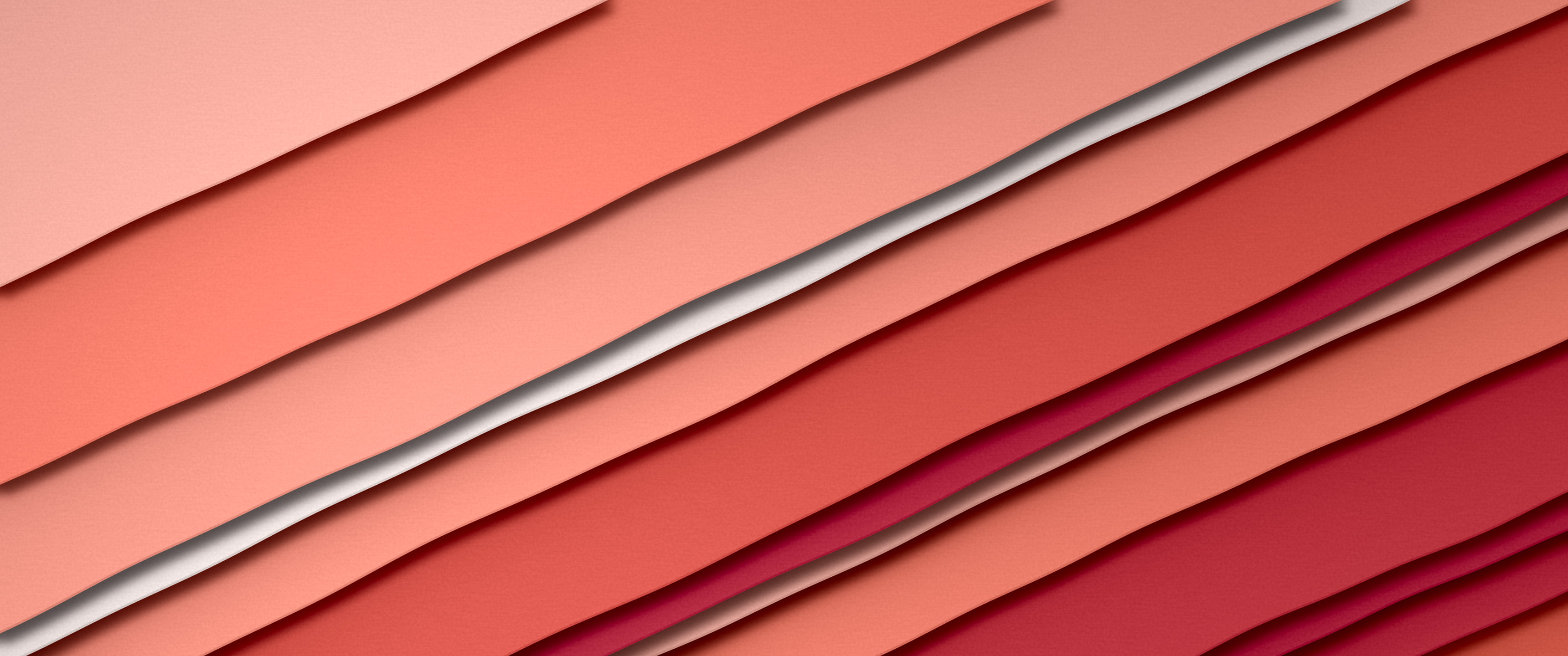 Coral 3D Paper Cut Stripes ultrawide wallpaper, 3440 × 1440