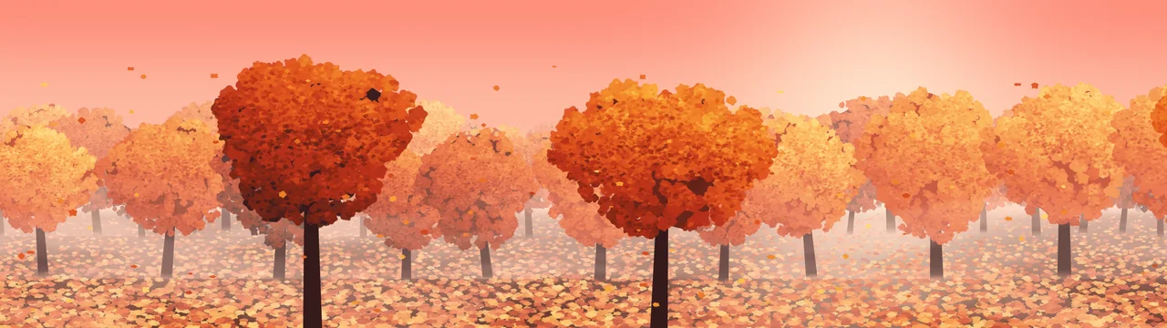 Coral Autumn Forest dual monitor wallpaper, 7680 × 2160