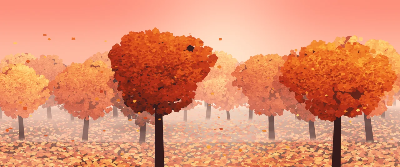 Coral Autumn Forest ultrawide wallpaper, 3440 × 1440
