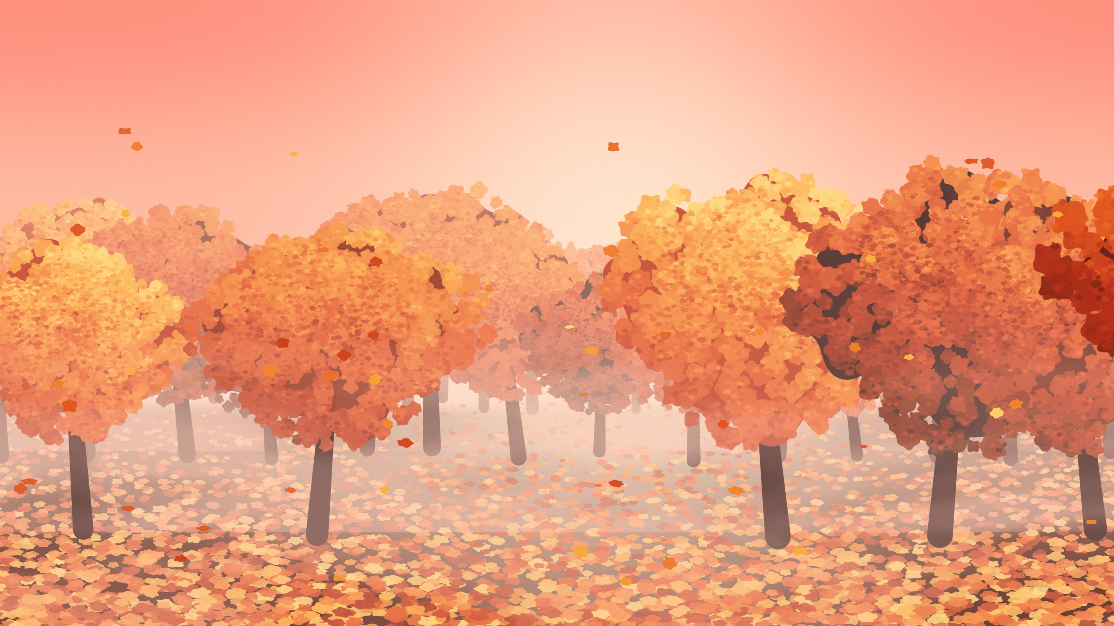 Coral Autumn Forest desktop wallpaper in 4K