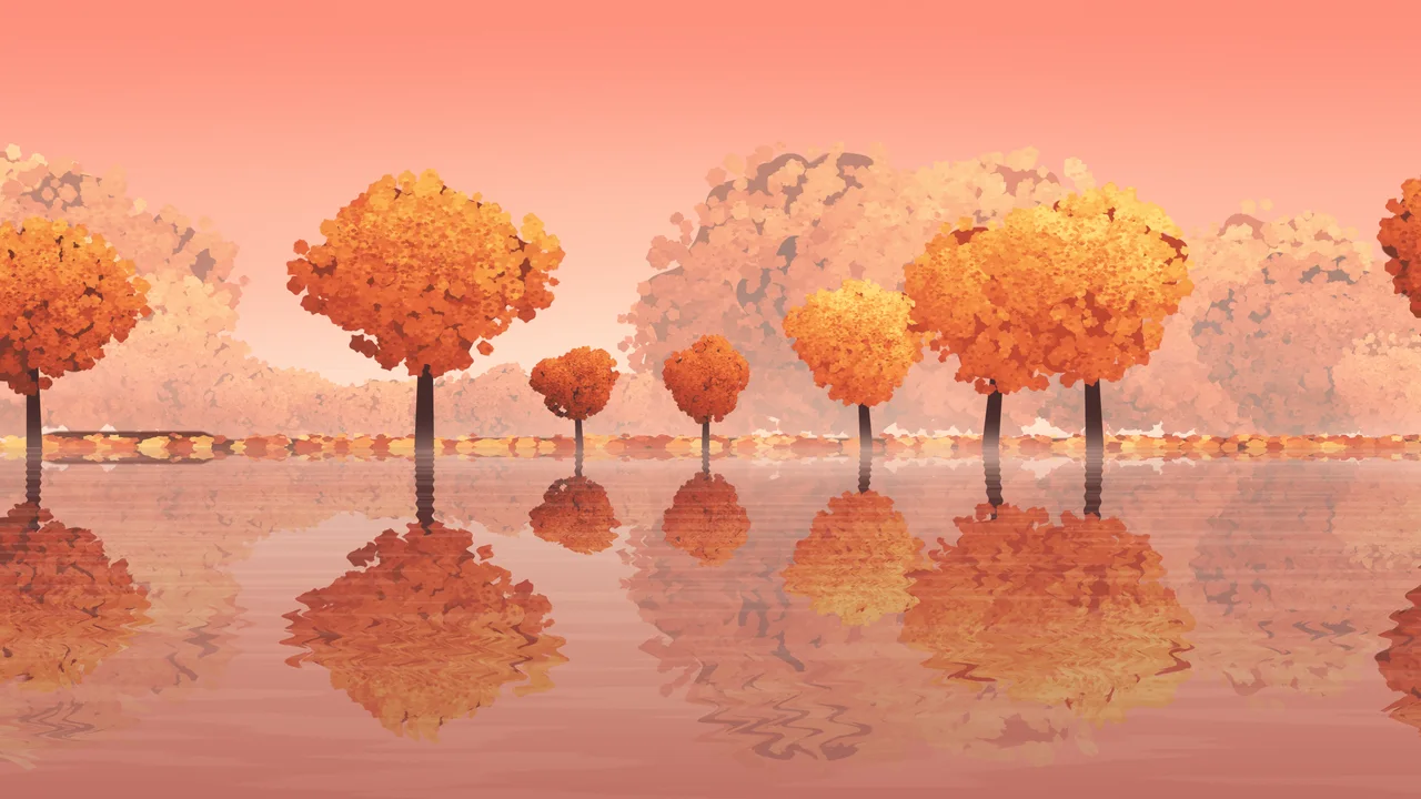 Coral Autumn Lake desktop wallpaper in 4K