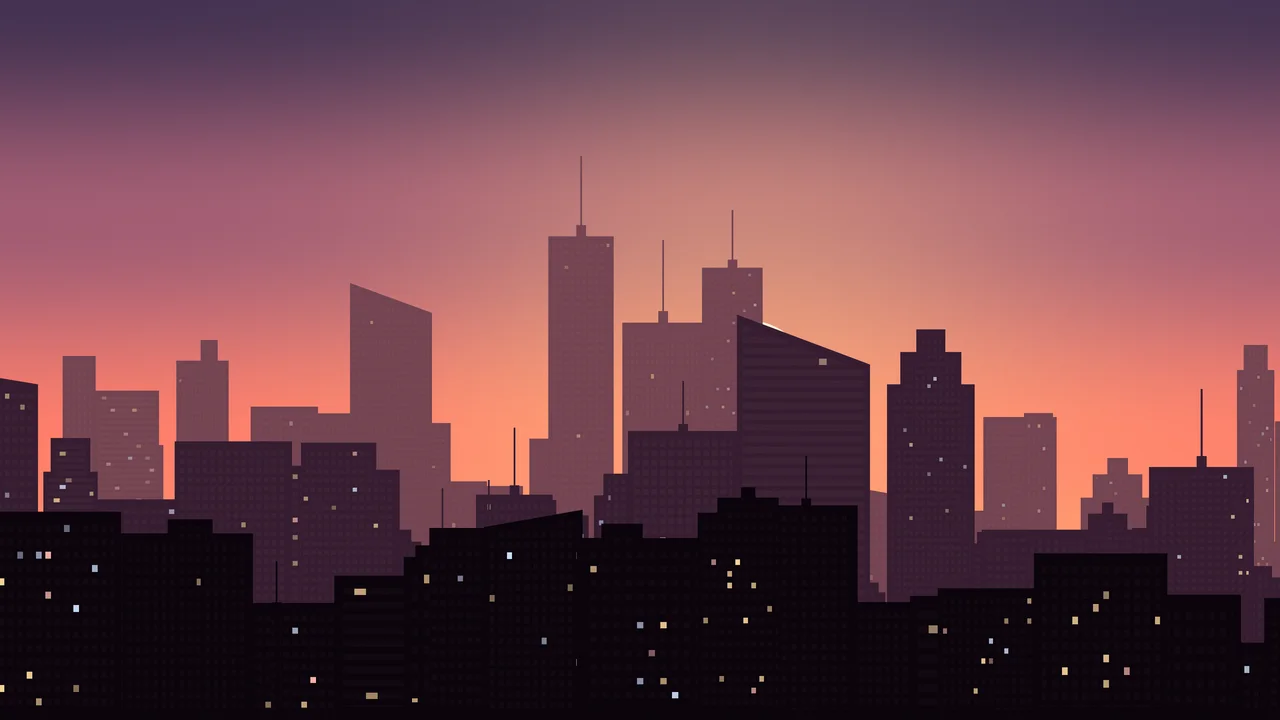 Coral City Skyline Sunset desktop wallpaper in 4K