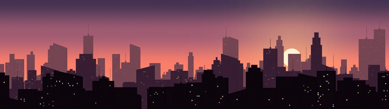 Coral City Skyline Sunset dual monitor wallpaper, 7680 × 2160
