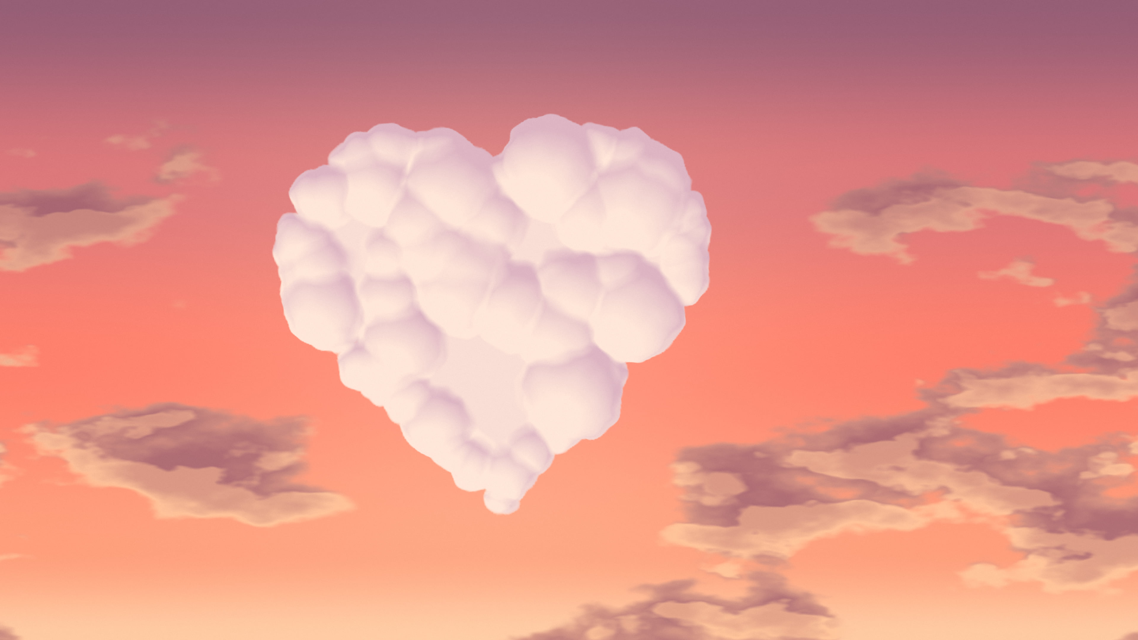 Coral Heart Cloud Sky desktop wallpaper in 4K
