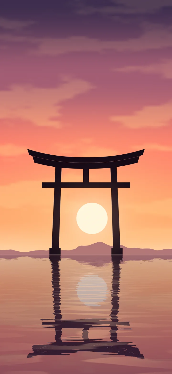 Coral Japanese Torii Gate Sunset wallpaper for iPhone and Android