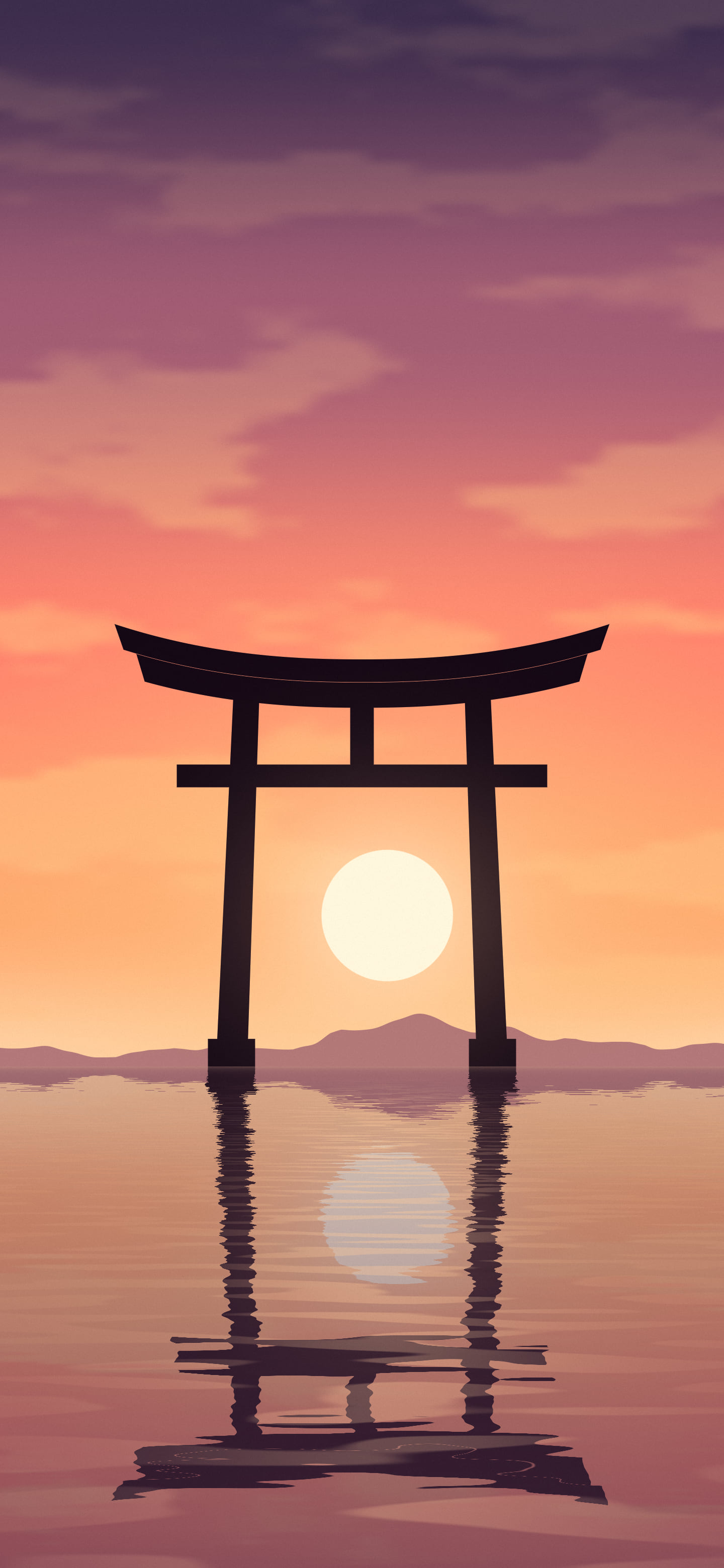 Coral Japanese Torii Gate Sunset wallpaper for iPhone and Android