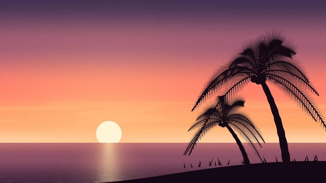 Coral Palm Tree Sunset desktop wallpaper in 4K