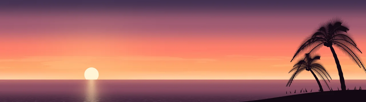 Coral Palm Tree Sunset dual monitor wallpaper, 7680 × 2160