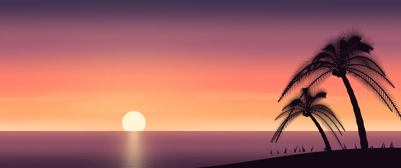 Coral Palm Tree Sunset ultrawide wallpaper, 3440 × 1440