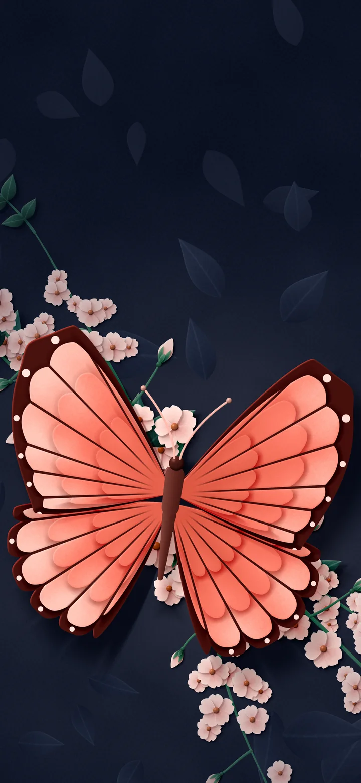 Coral Paper Butterfly wallpaper for iPhone and Android