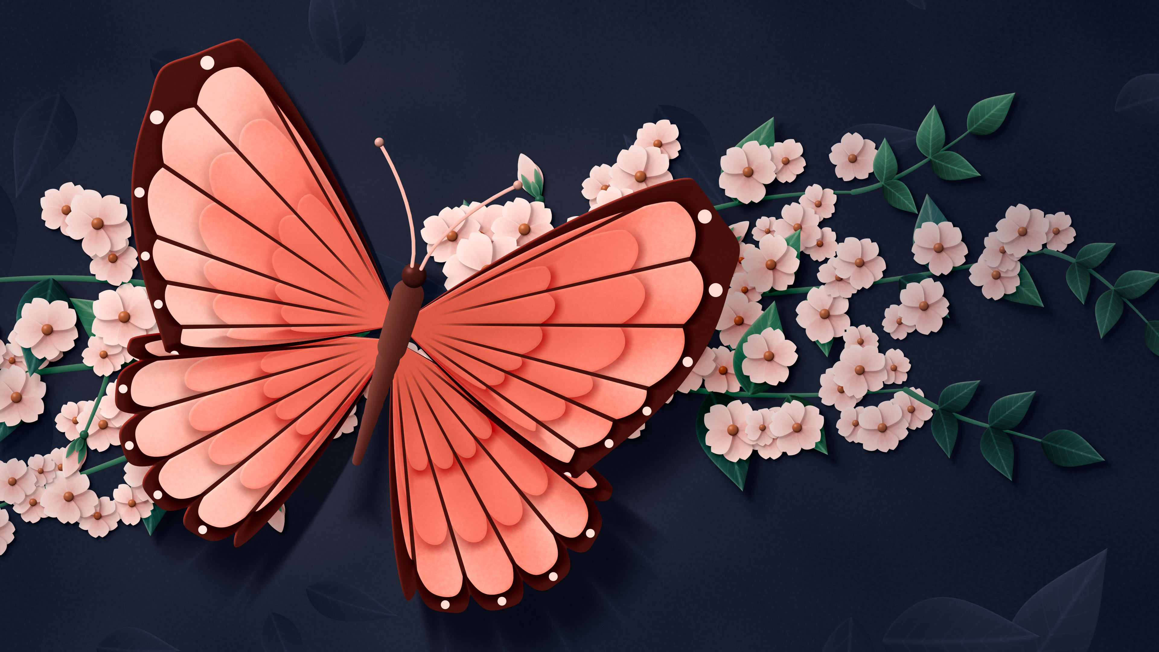 Coral Paper Butterfly desktop wallpaper in 4K