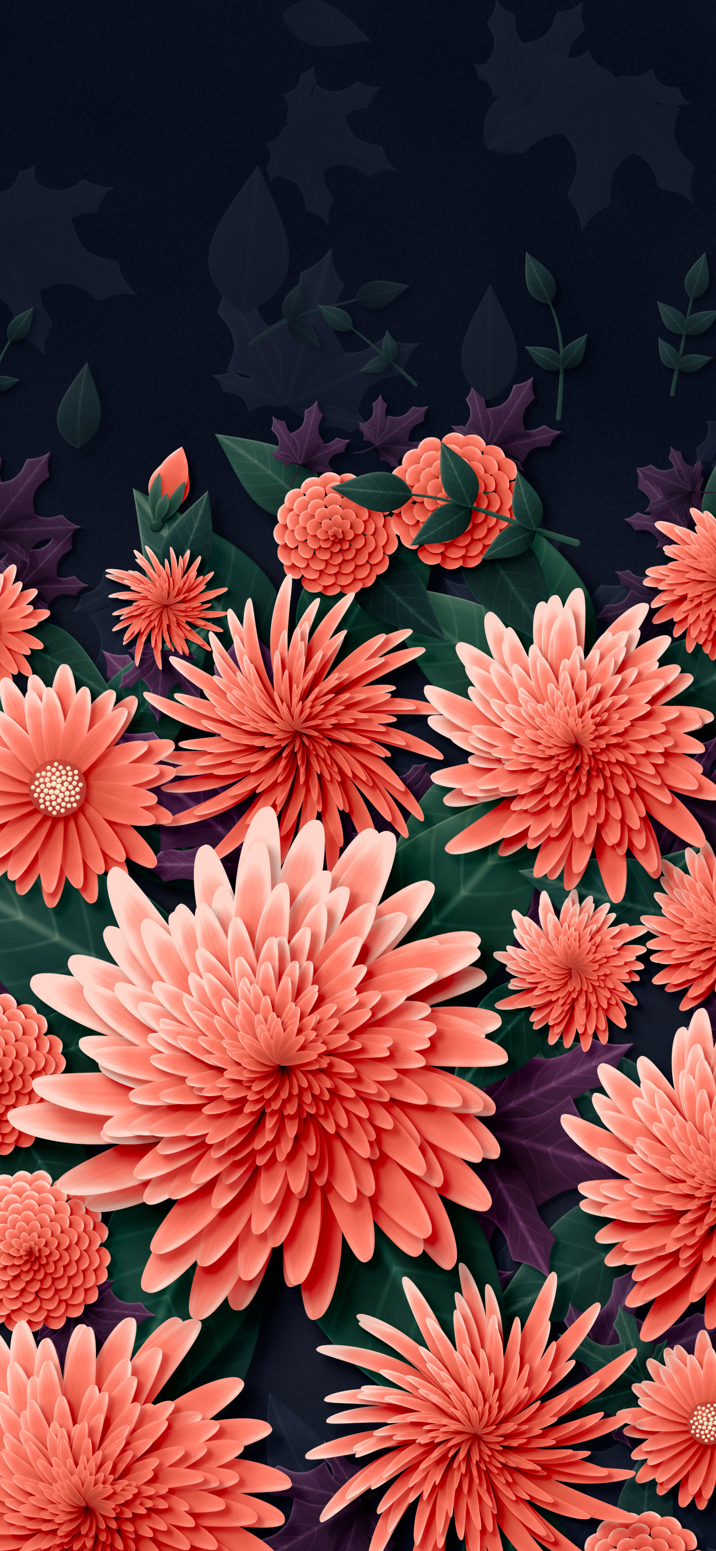Coral Paper Chrysanthemums wallpaper for iPhone and Android