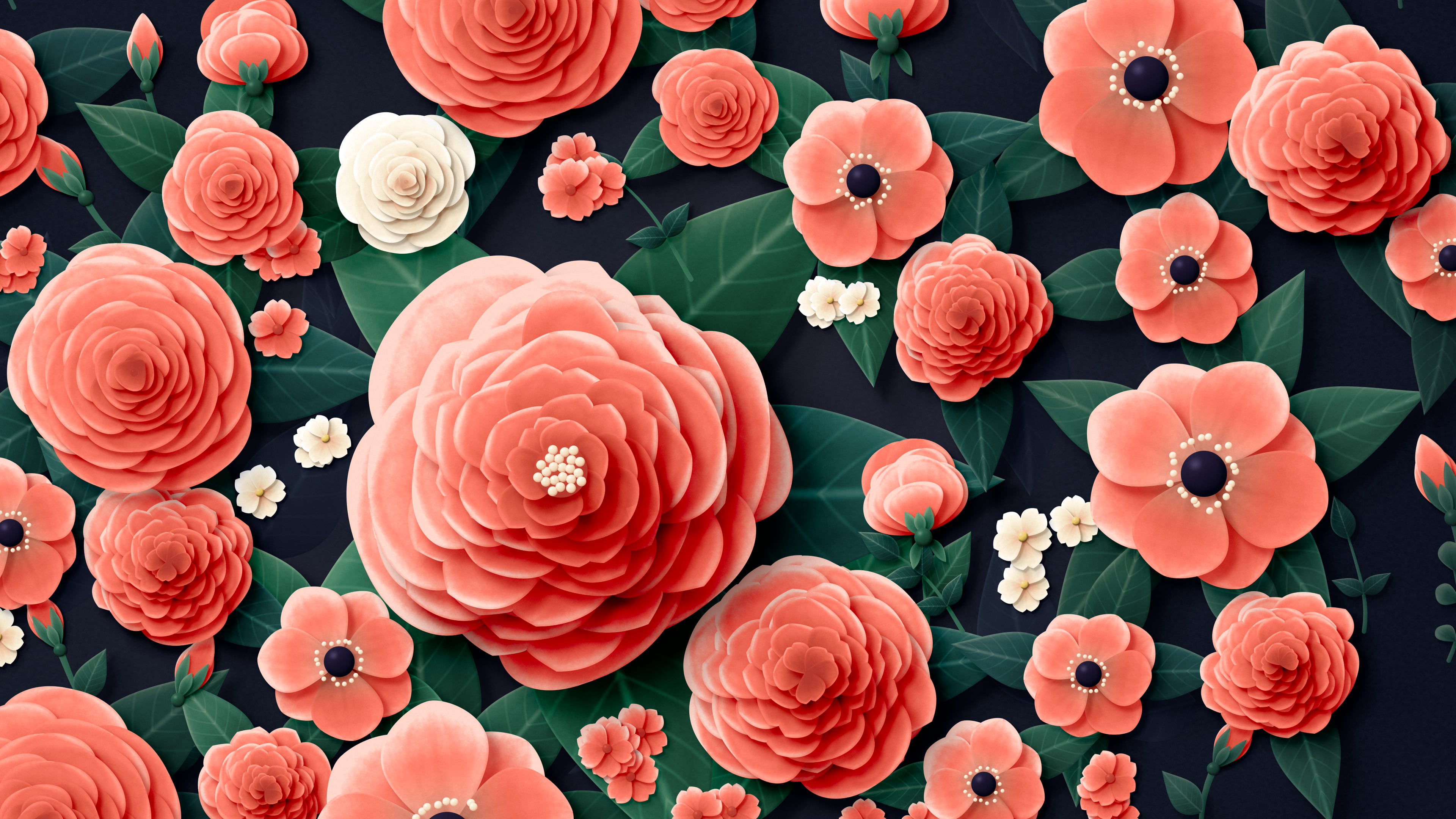 Coral Paper Flower Garden desktop wallpaper in 4K