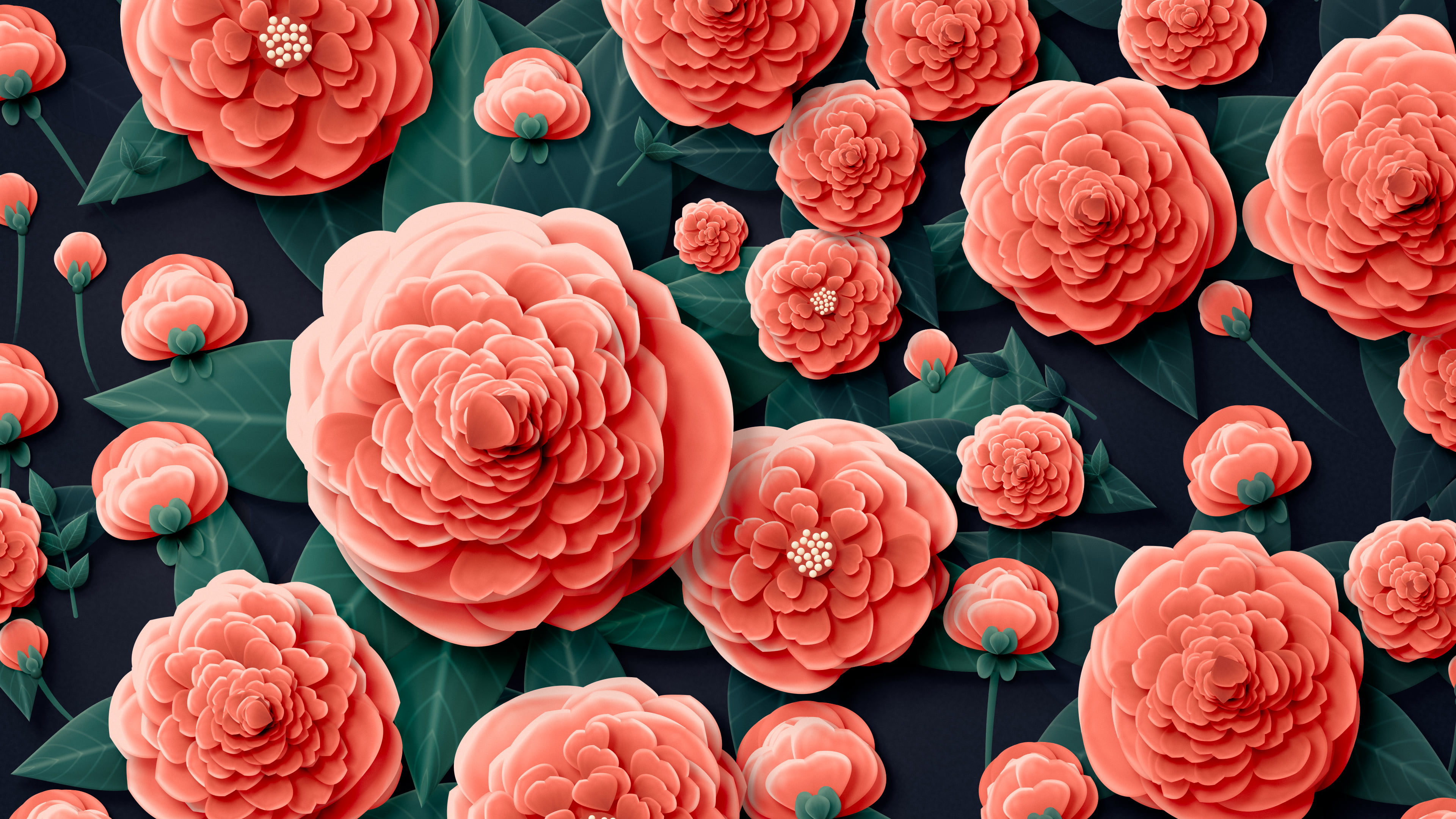 Coral Paper Peonies desktop wallpaper in 4K