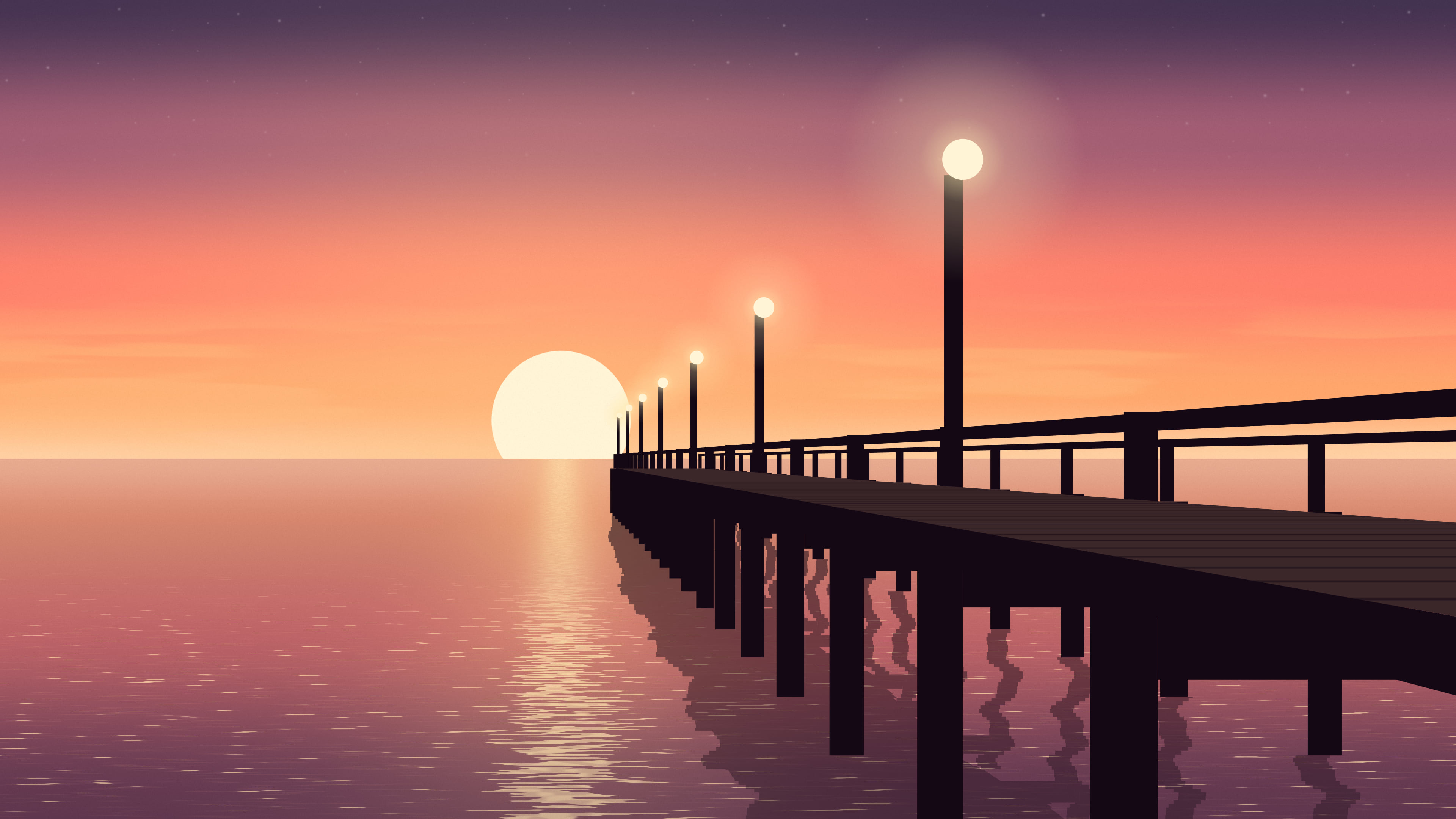 Coral Pier Sunset desktop wallpaper in 4K