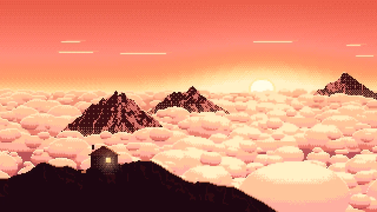 Coral Pixel Art Above the Clouds at Sunrise desktop wallpaper in 4K