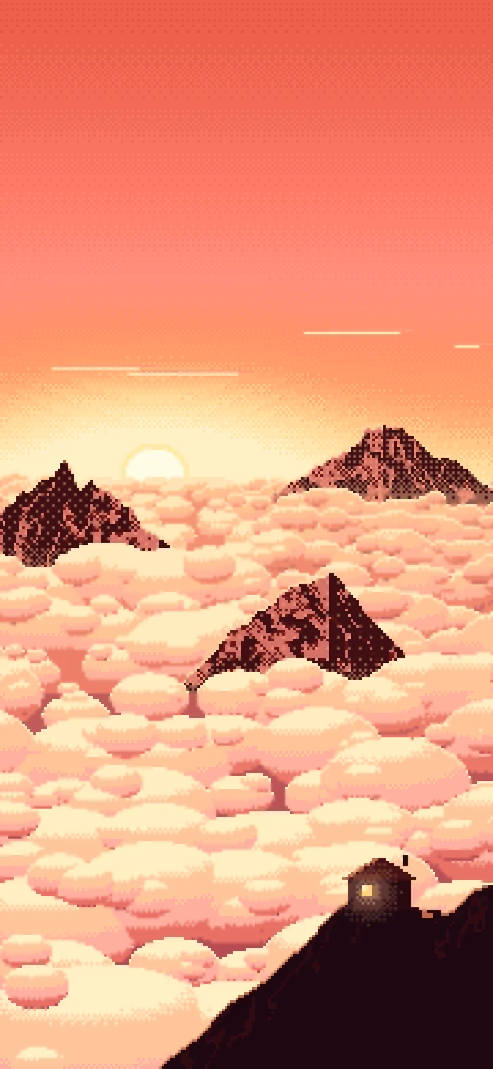 Coral Pixel Art Above the Clouds at Sunrise wallpaper for iPhone and Android