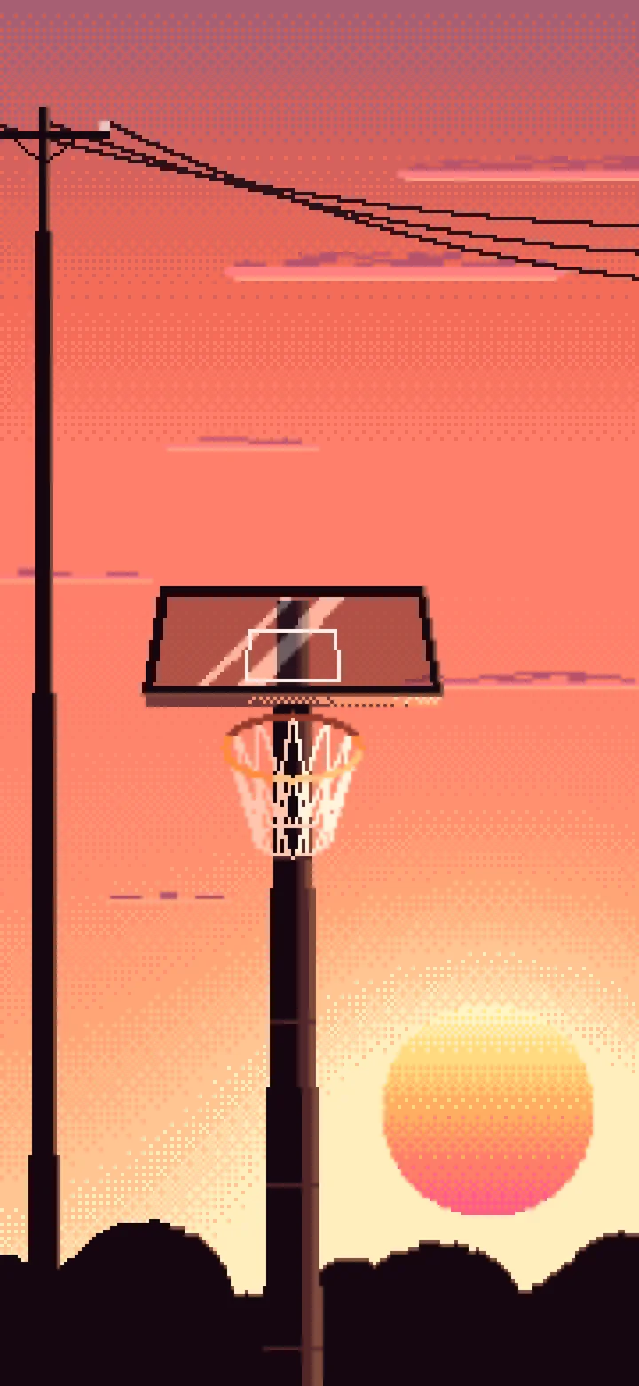 Coral Pixel Art Basketball Hoop at Sunset wallpaper for iPhone and Android