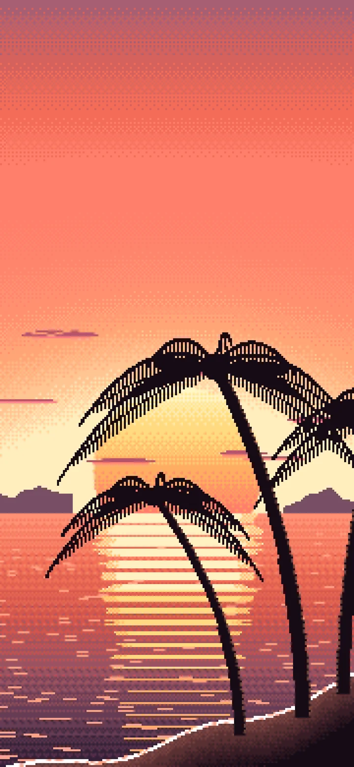 Coral Pixel Art Beach Sunset wallpaper for iPhone and Android