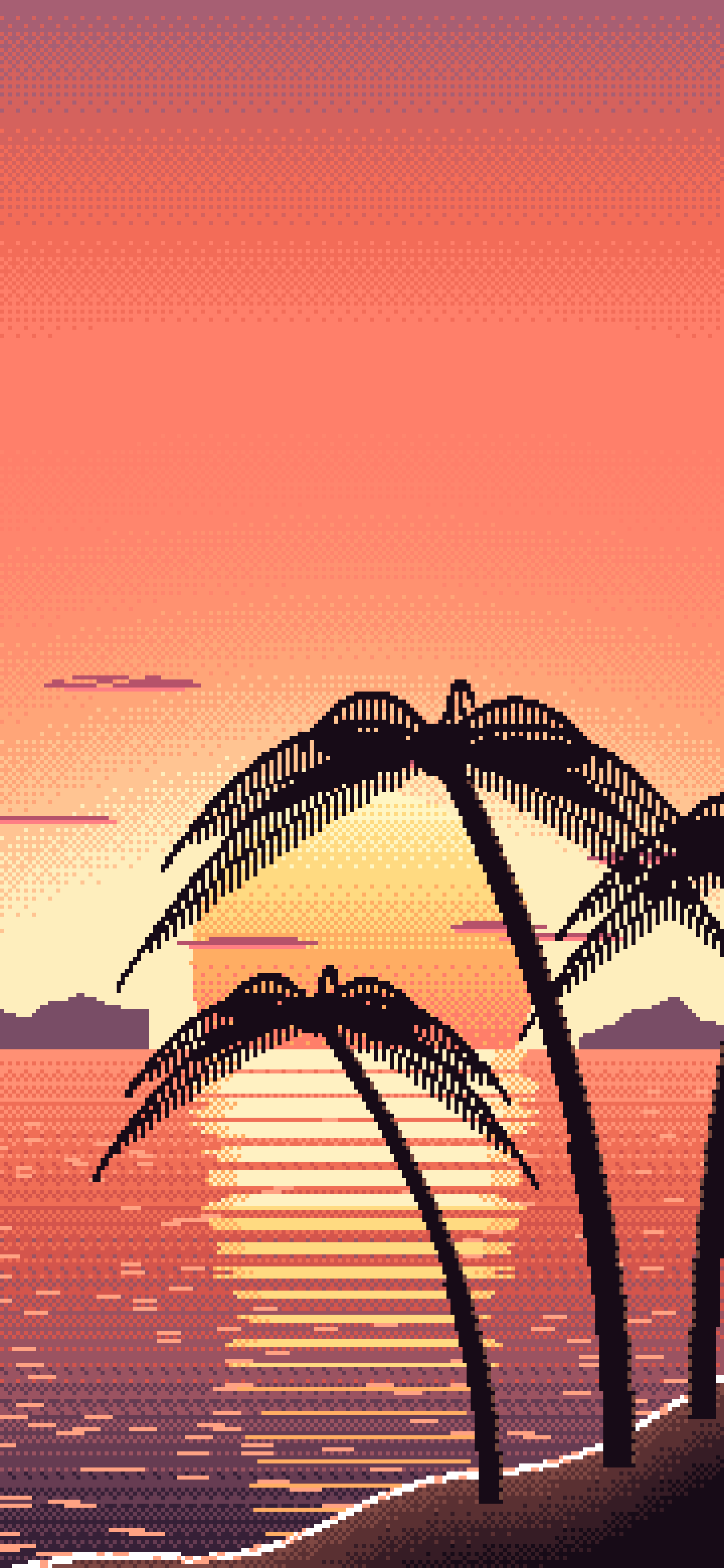 Coral Pixel Art Beach Sunset wallpaper for iPhone and Android