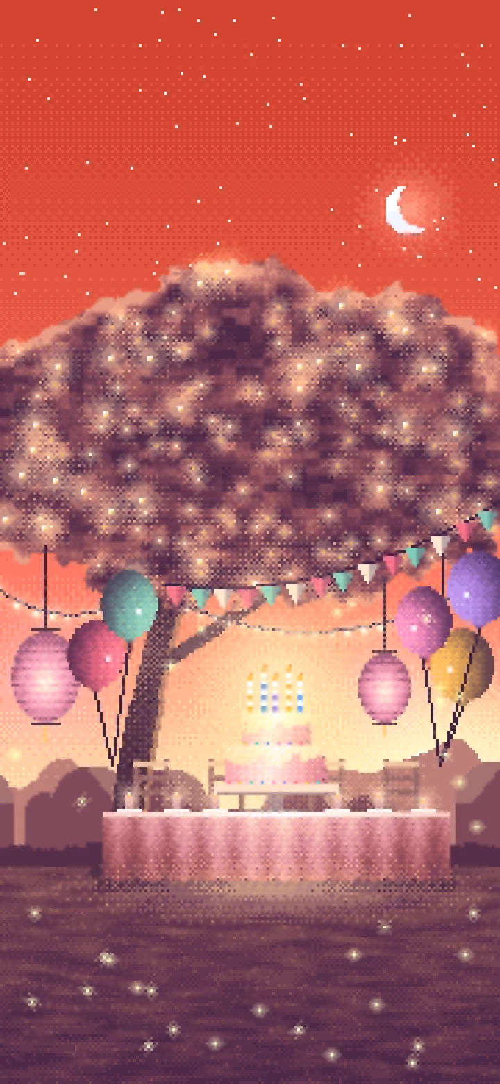 Coral Pixel Art Birthday Garden Party wallpaper for iPhone and Android