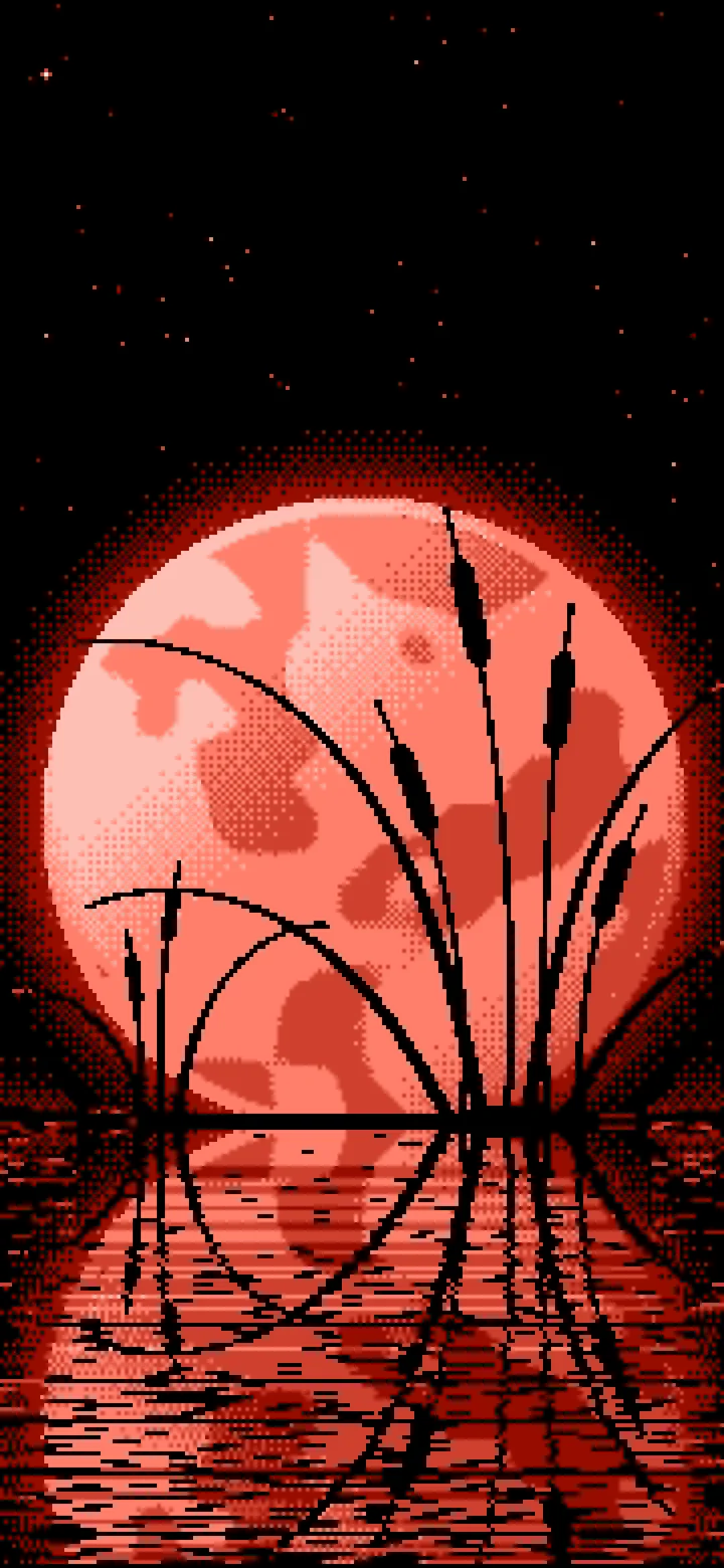 Coral Pixel Art Cattails and Full Moon wallpaper for iPhone and Android