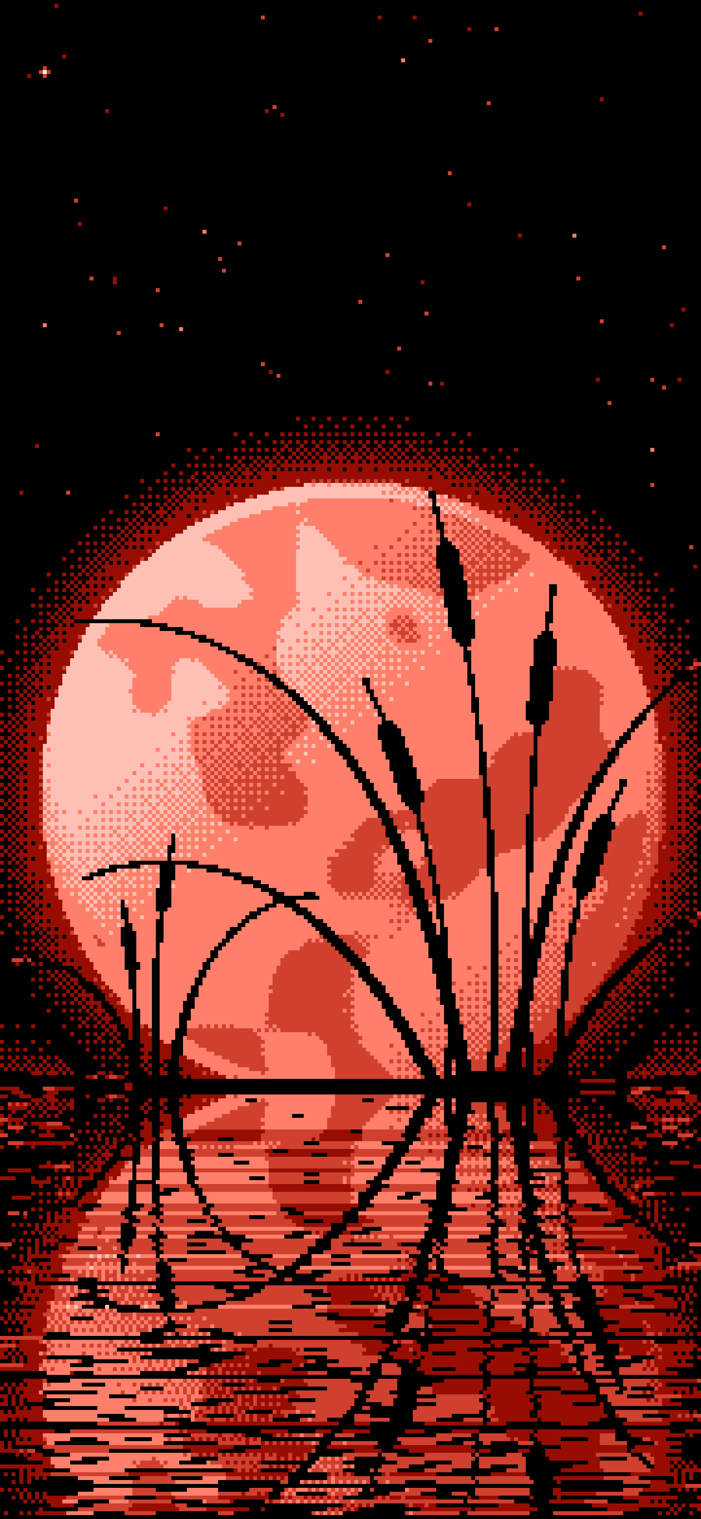 Coral Pixel Art Cattails and Full Moon wallpaper for iPhone and Android