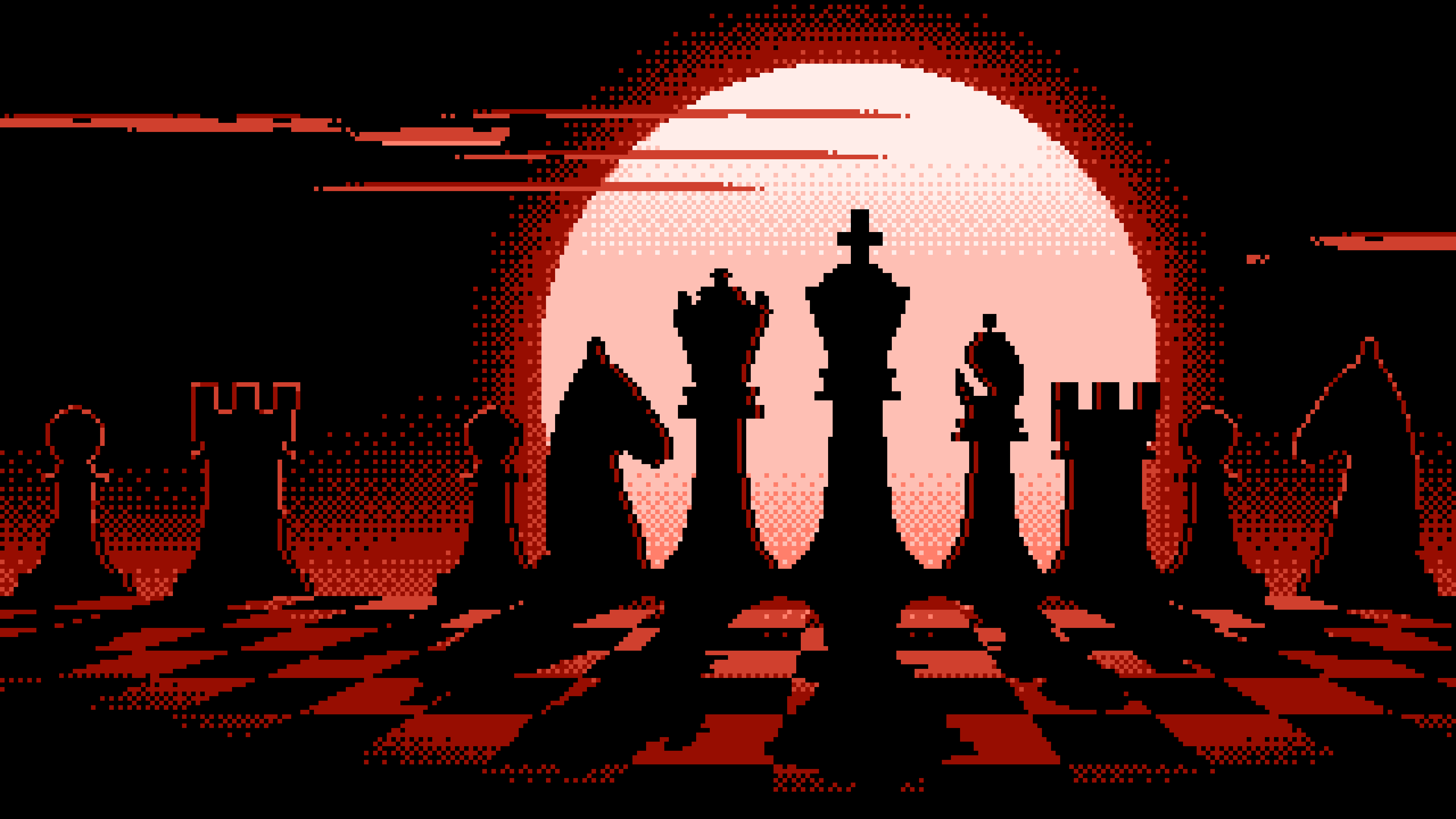 Coral Pixel Art Chess Pieces desktop wallpaper in 4K