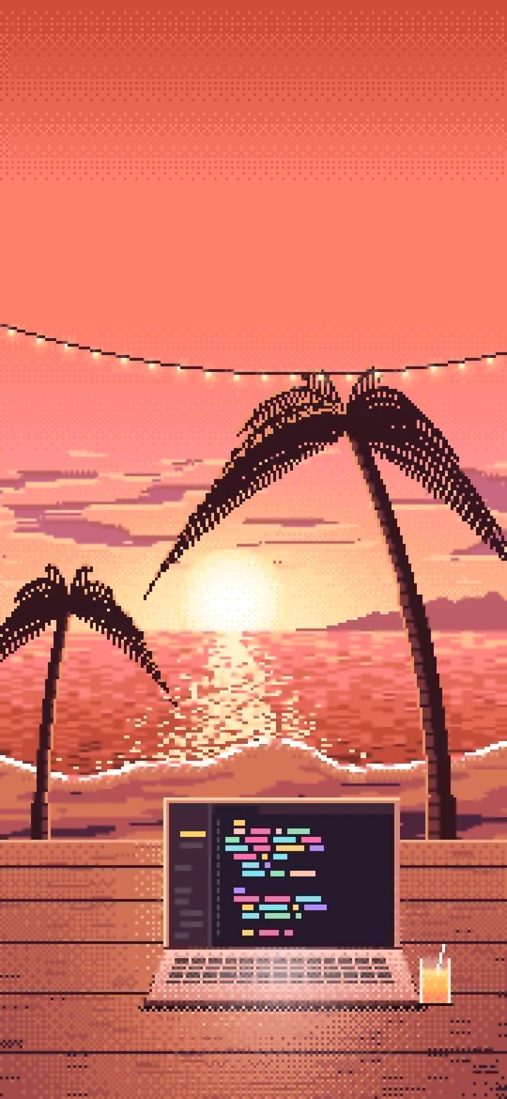 Coral Pixel Art Coding at the Beach at Sunset wallpaper for iPhone and Android