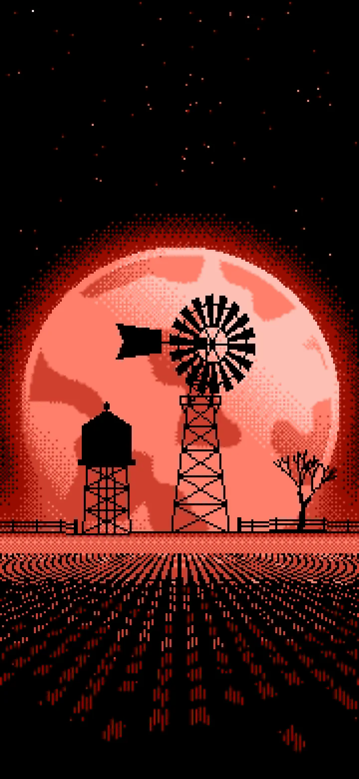 Coral Pixel Art Farm Windmill and Harvest Moon wallpaper for iPhone and Android