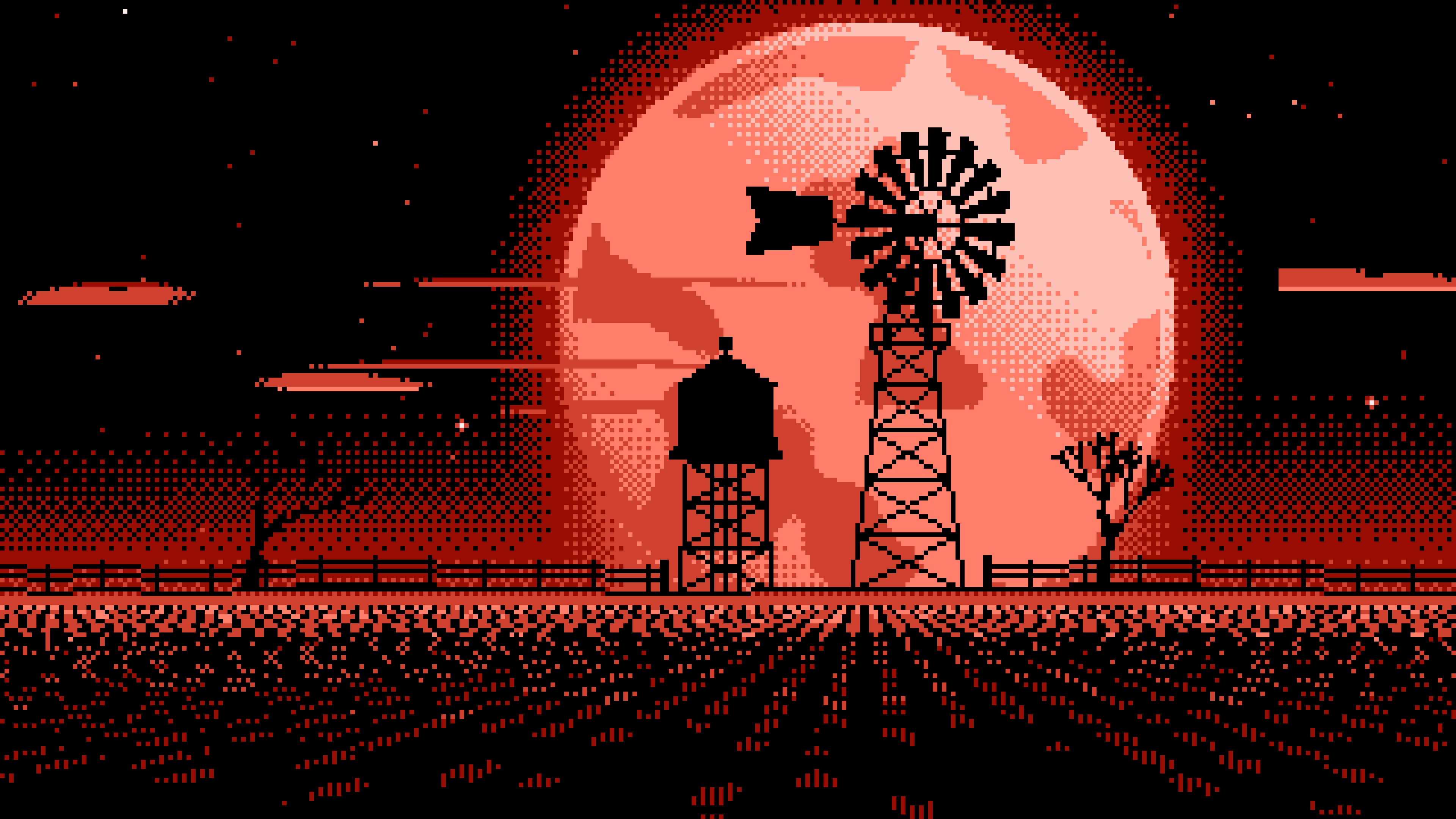 Coral Pixel Art Farm Windmill and Harvest Moon desktop wallpaper in 4K