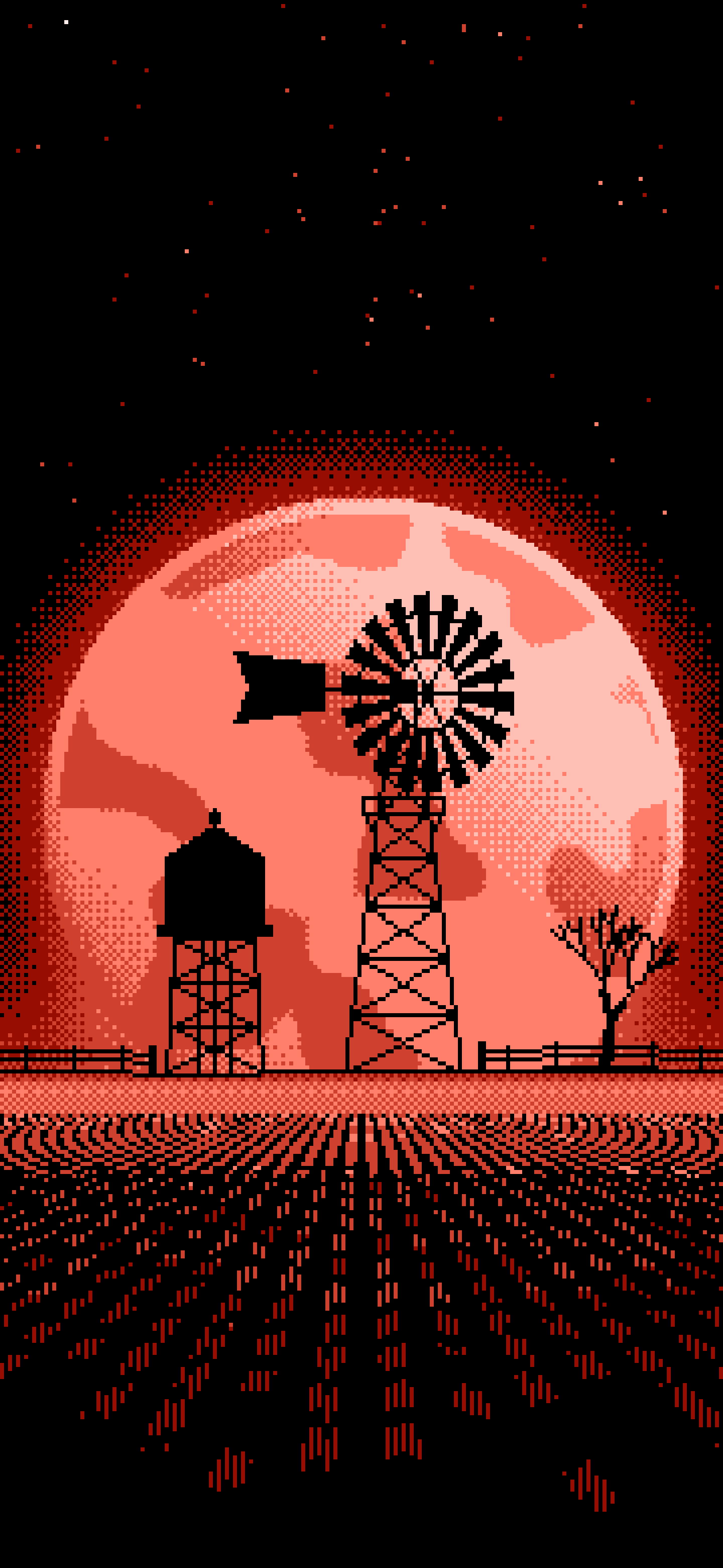Coral Pixel Art Farm Windmill and Harvest Moon wallpaper for iPhone and Android