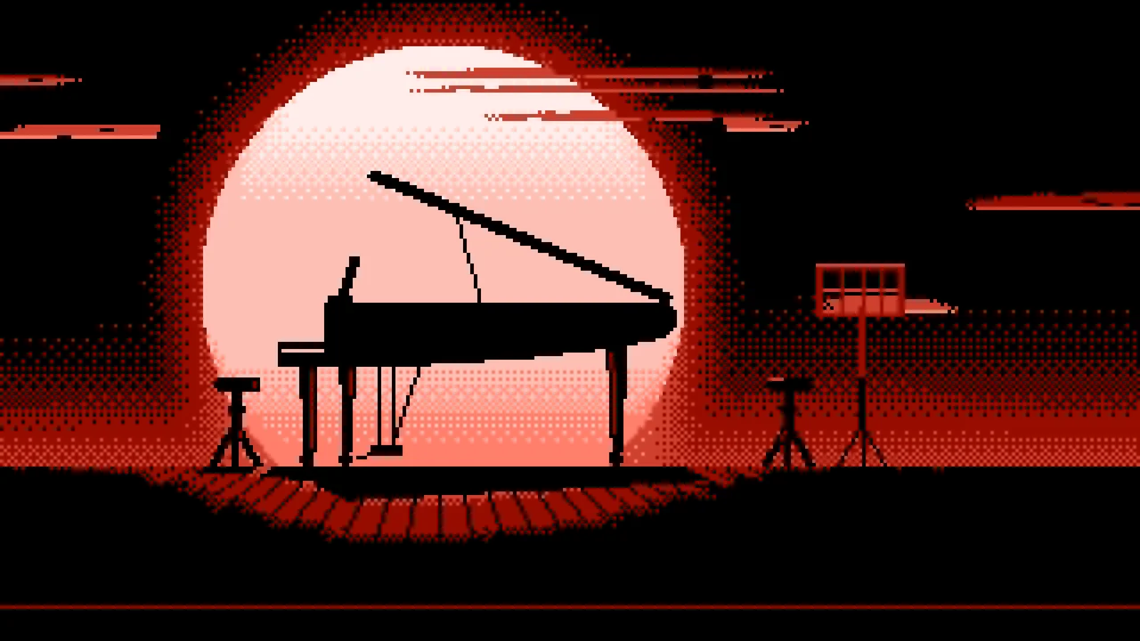 Coral Pixel Art Grand Piano Silhouette desktop wallpaper in 4K