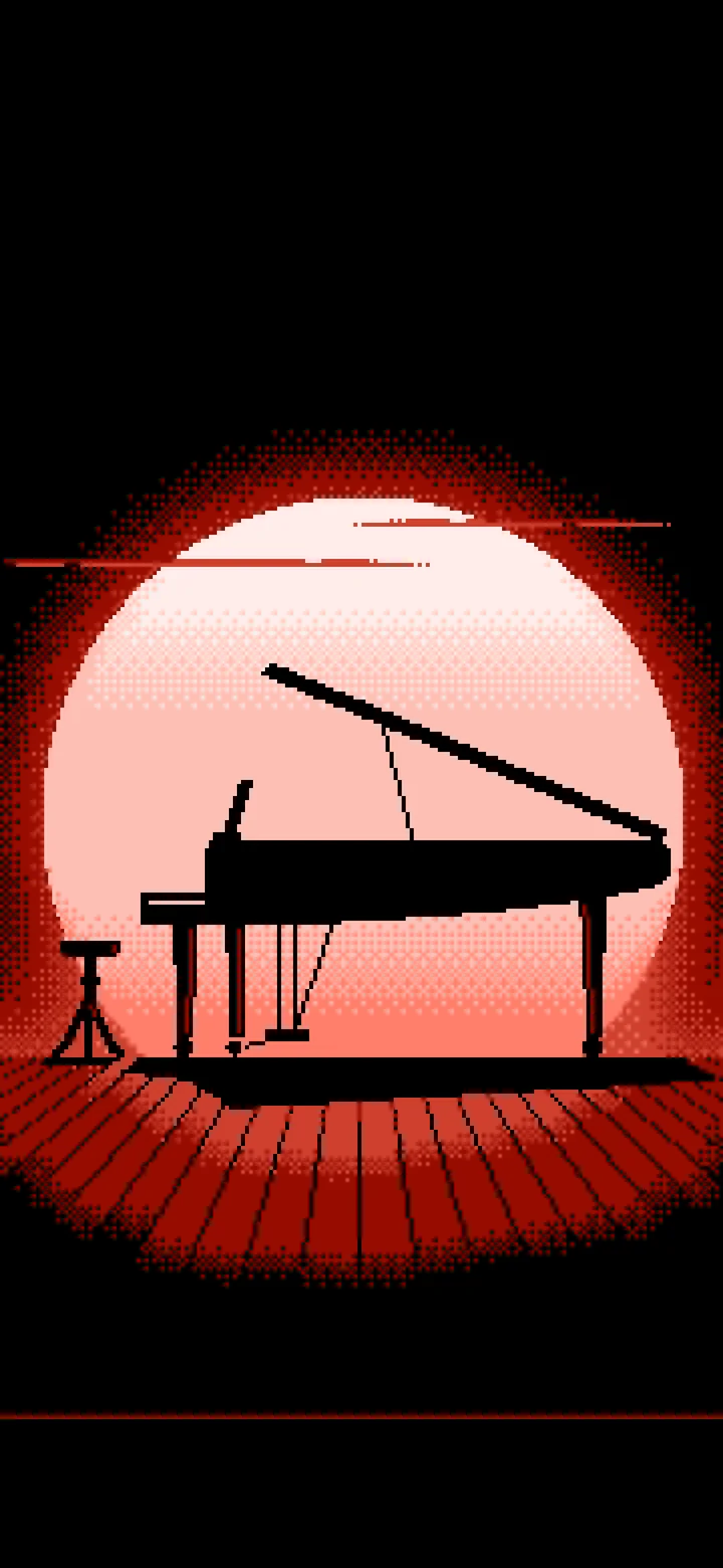Coral Pixel Art Grand Piano Silhouette wallpaper for iPhone and Android