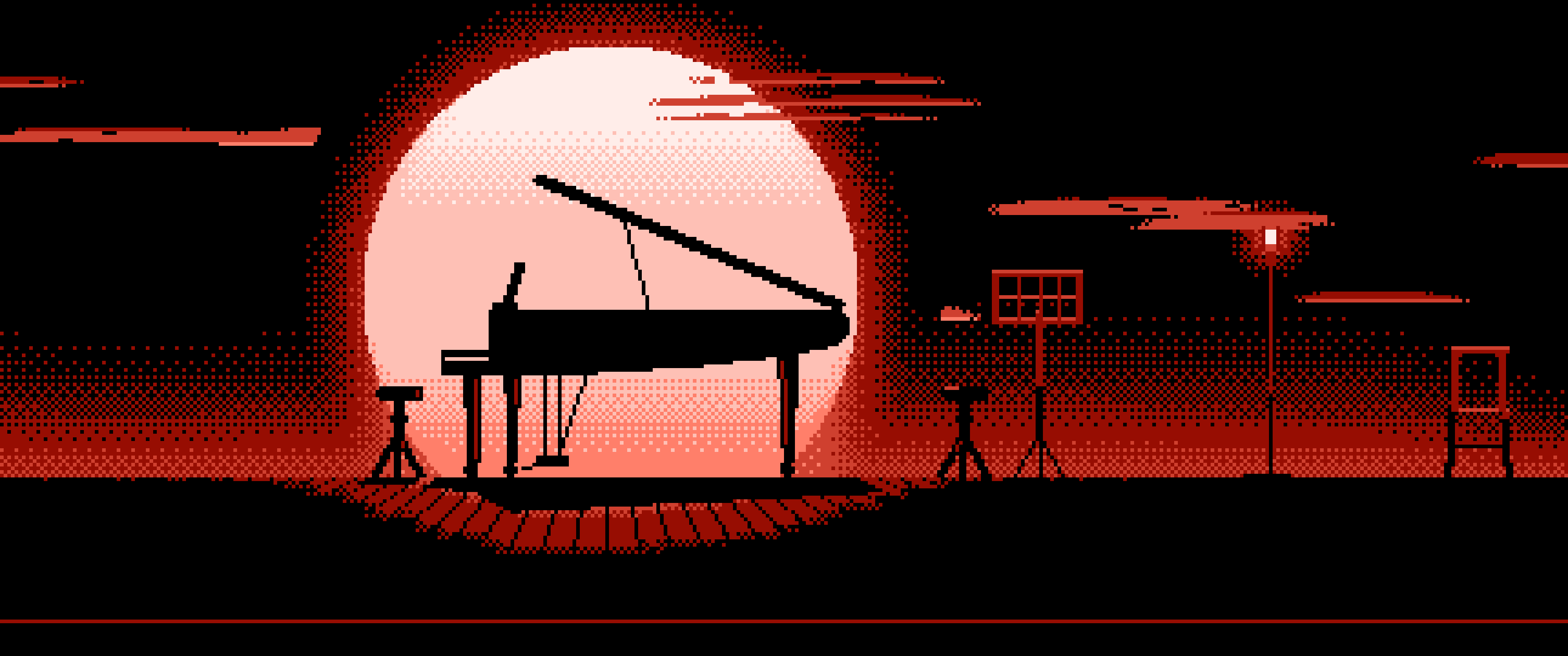 Coral Pixel Art Grand Piano Silhouette ultrawide wallpaper, 3440 × 1440