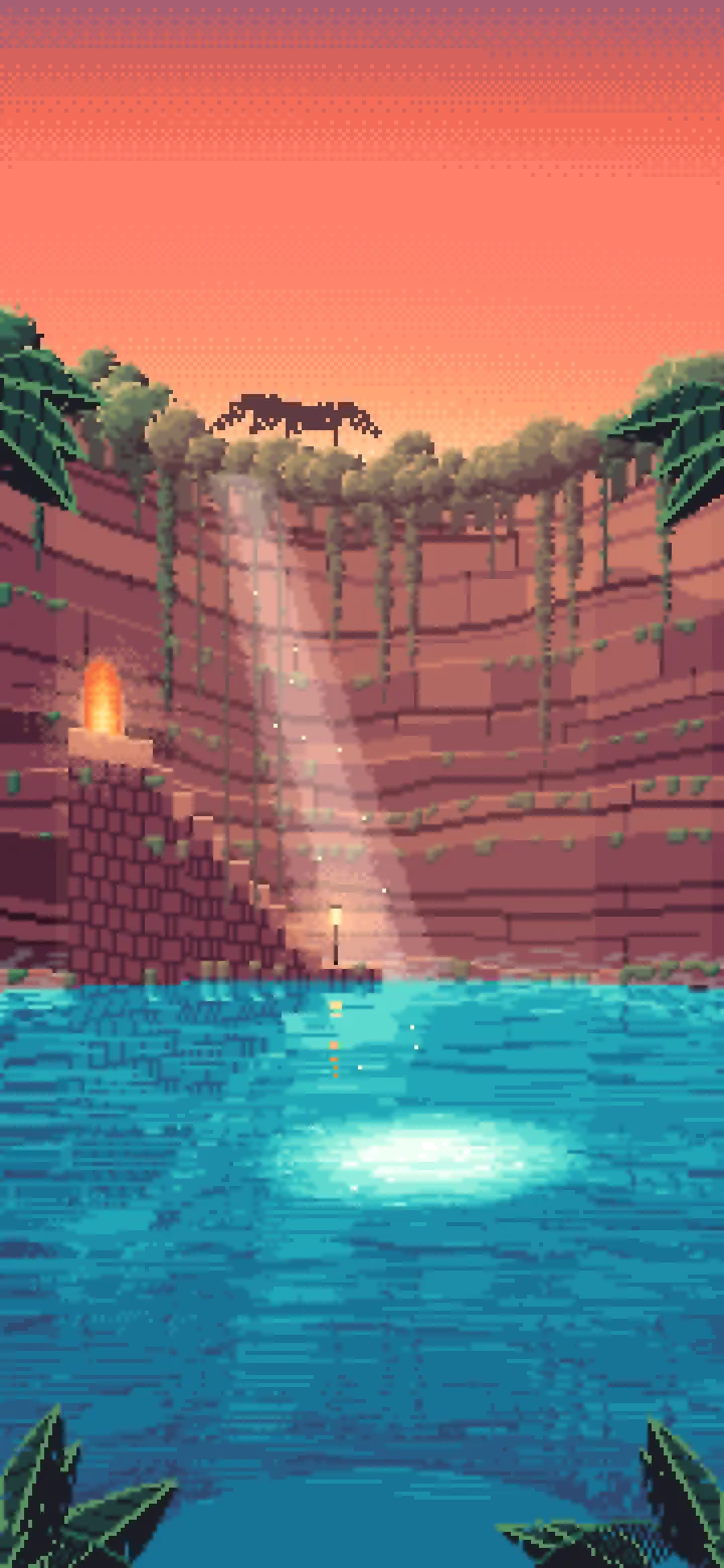 Coral Pixel Art Jungle Cenote wallpaper for iPhone and Android