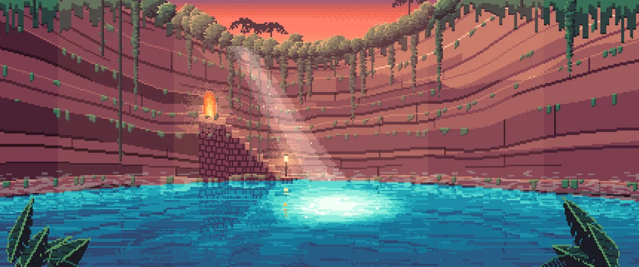 Coral Pixel Art Jungle Cenote ultrawide wallpaper, 3440 × 1440