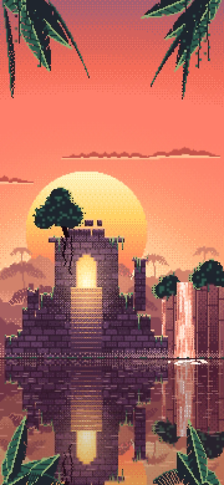 Coral Pixel Art Jungle Temple Ruins wallpaper for iPhone and Android